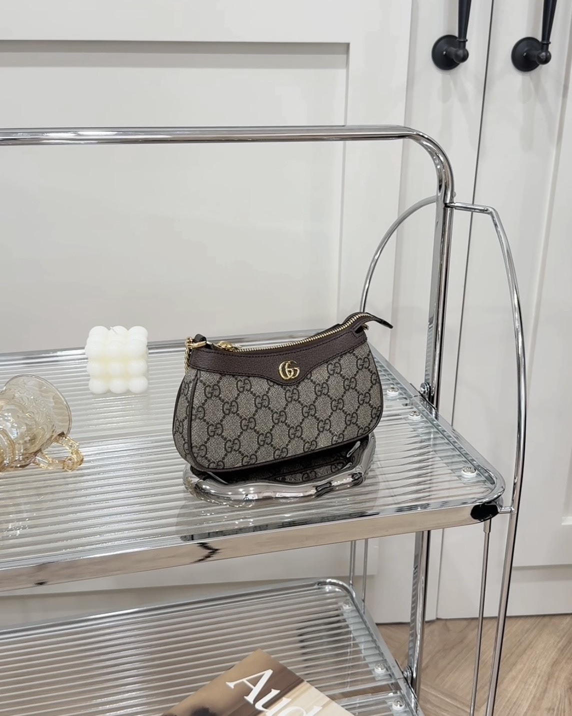 GUCCI｜OPHIDIA 迷你鏈條包 棕色老花 19*3*10cm