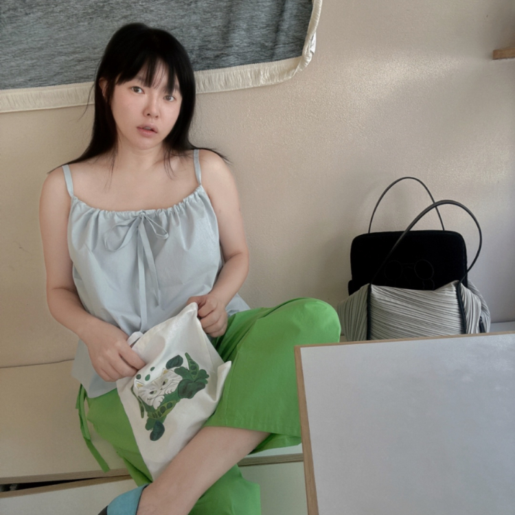 韓國 VL 設計師手繪 迷你輕薄環保袋 豌豆貓