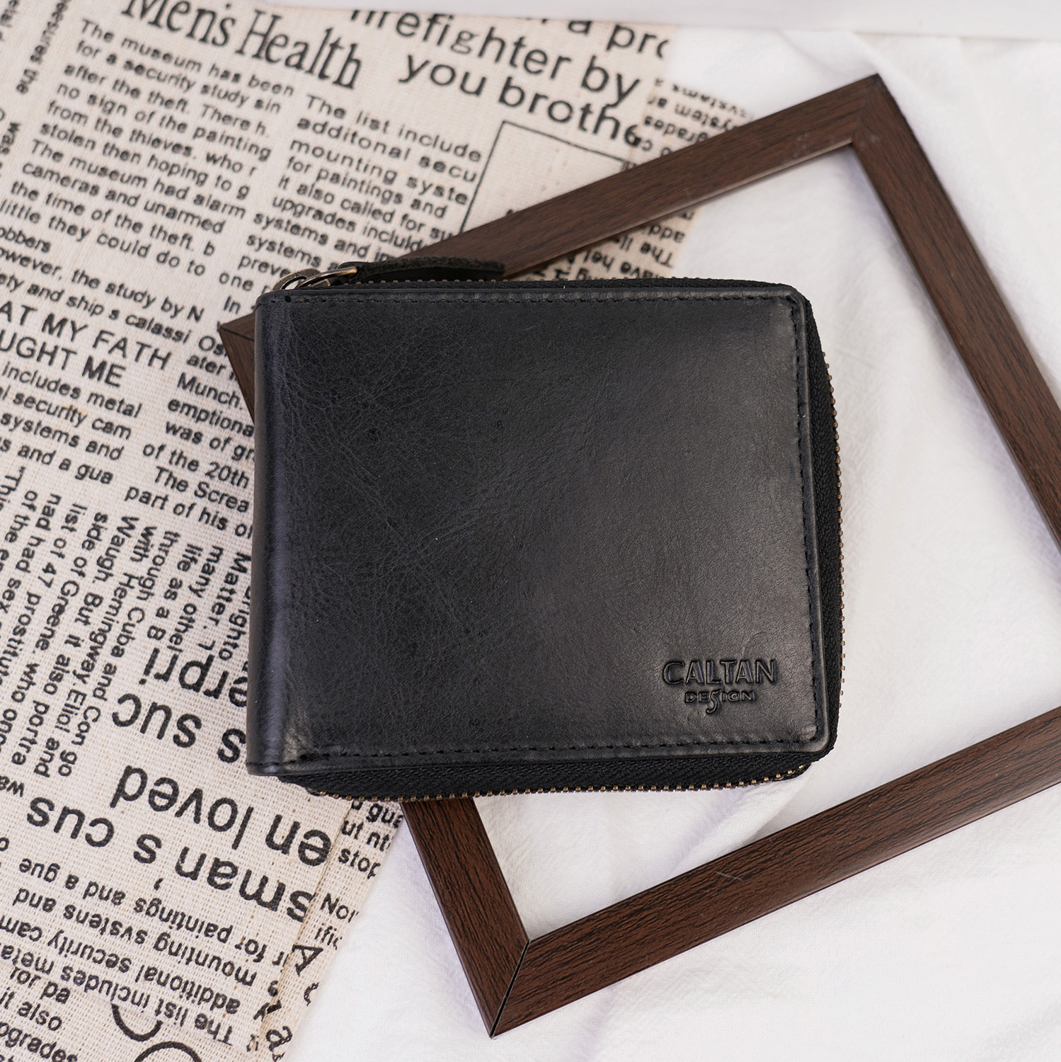 『新品上市』老爺有喜 經典真皮全包式拉鍊短夾(072916bk)