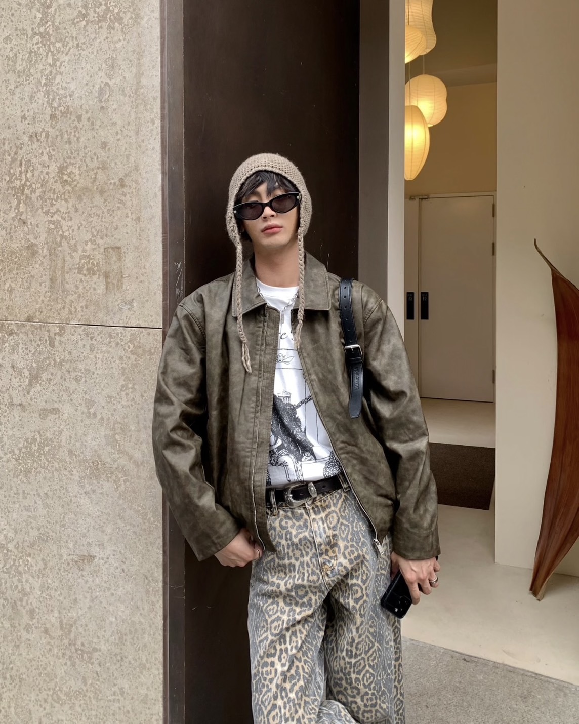 IVORY 仿舊 豹紋 寬鬆慵懶 斜紋布 直筒褲 長褲【38331】