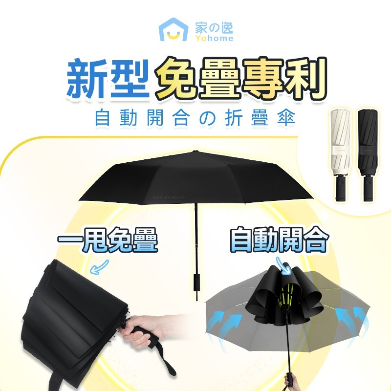 日本Yohome| 單手智助自動開合防回彈一甩免疊防滴水抗風快收捷便晴雨傘