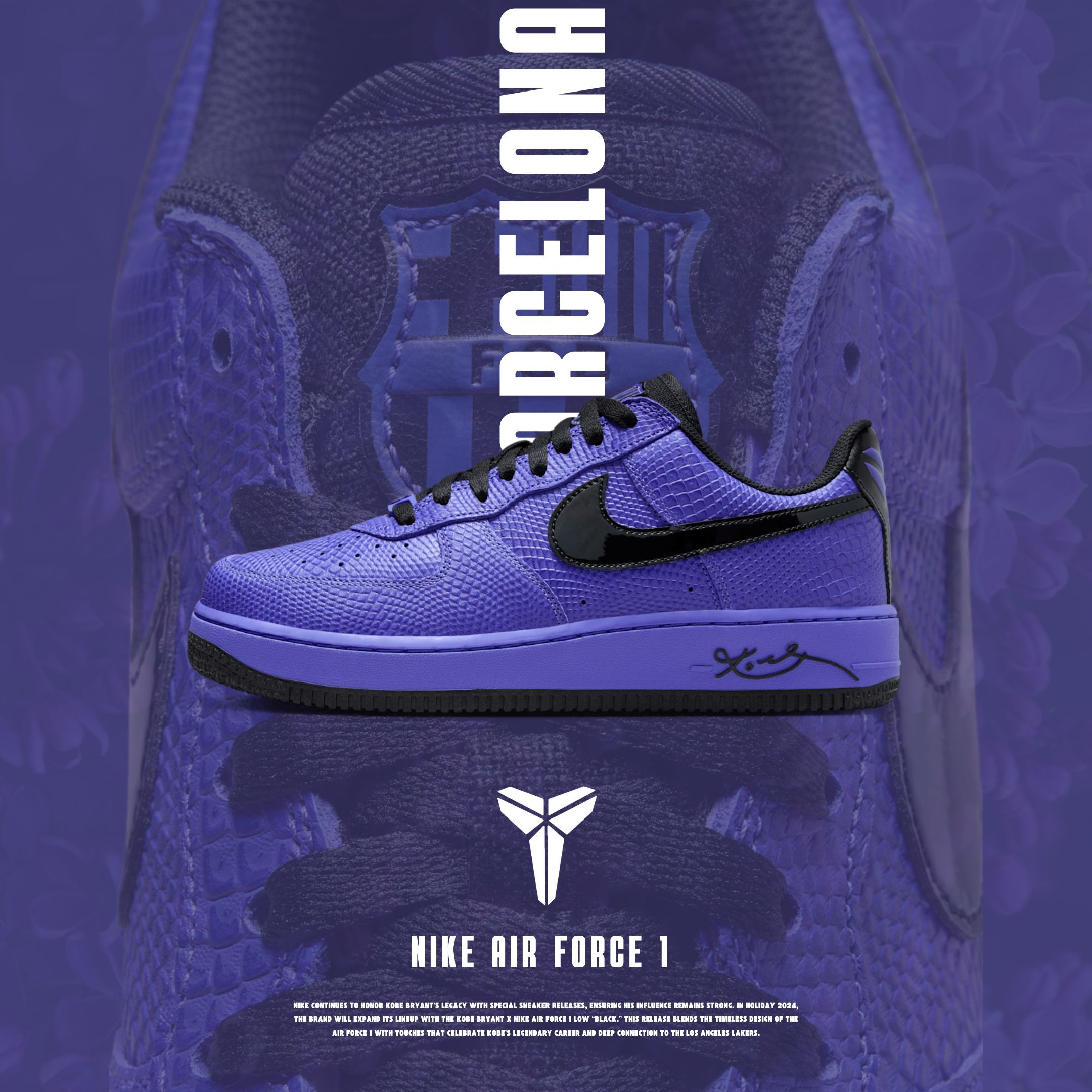 NICEDAY 代購 KOBE X Nike Air Force 1 FC Barcelona 黑紫 巴賽隆納 聯名 紫 II7062-500