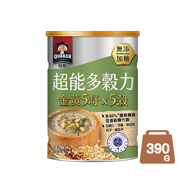 桂格 超能多穀力-金黃5籽x 5穀(無添加糖)390g