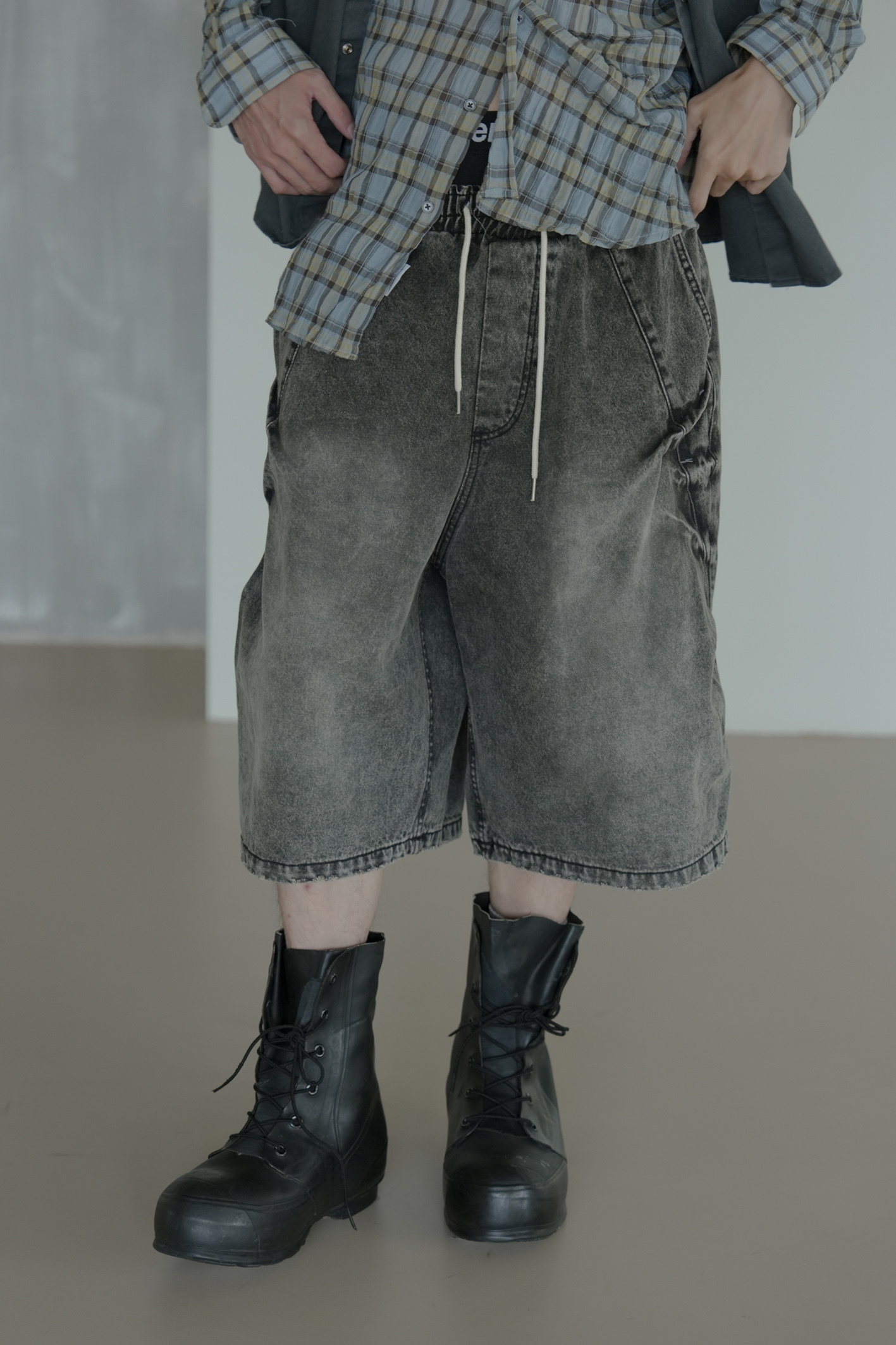 【Unisex】Bermuda Balloon Pin-tuck Denim #短褲