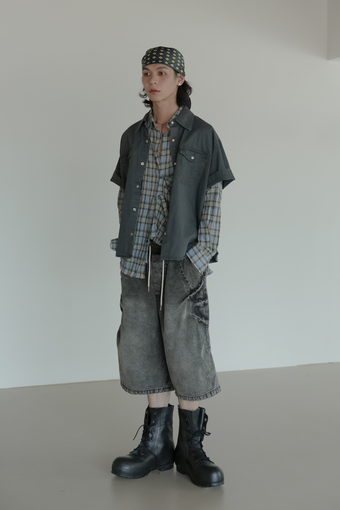 【Unisex】Bermuda Balloon Pin-tuck Denim #短褲