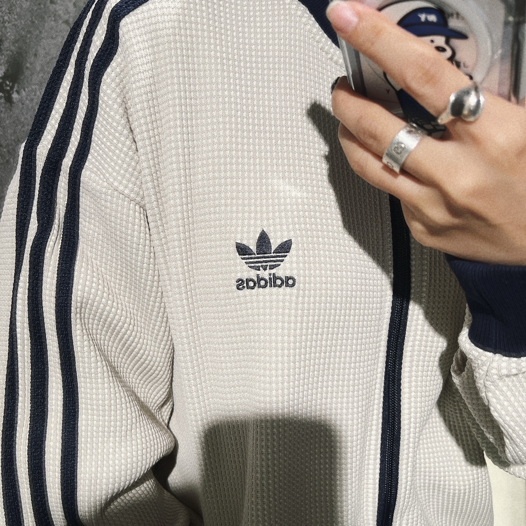 ADIDAS ORIGINALS 深藍米白 針織運動外套 三葉草 OVERSIZE KC2618