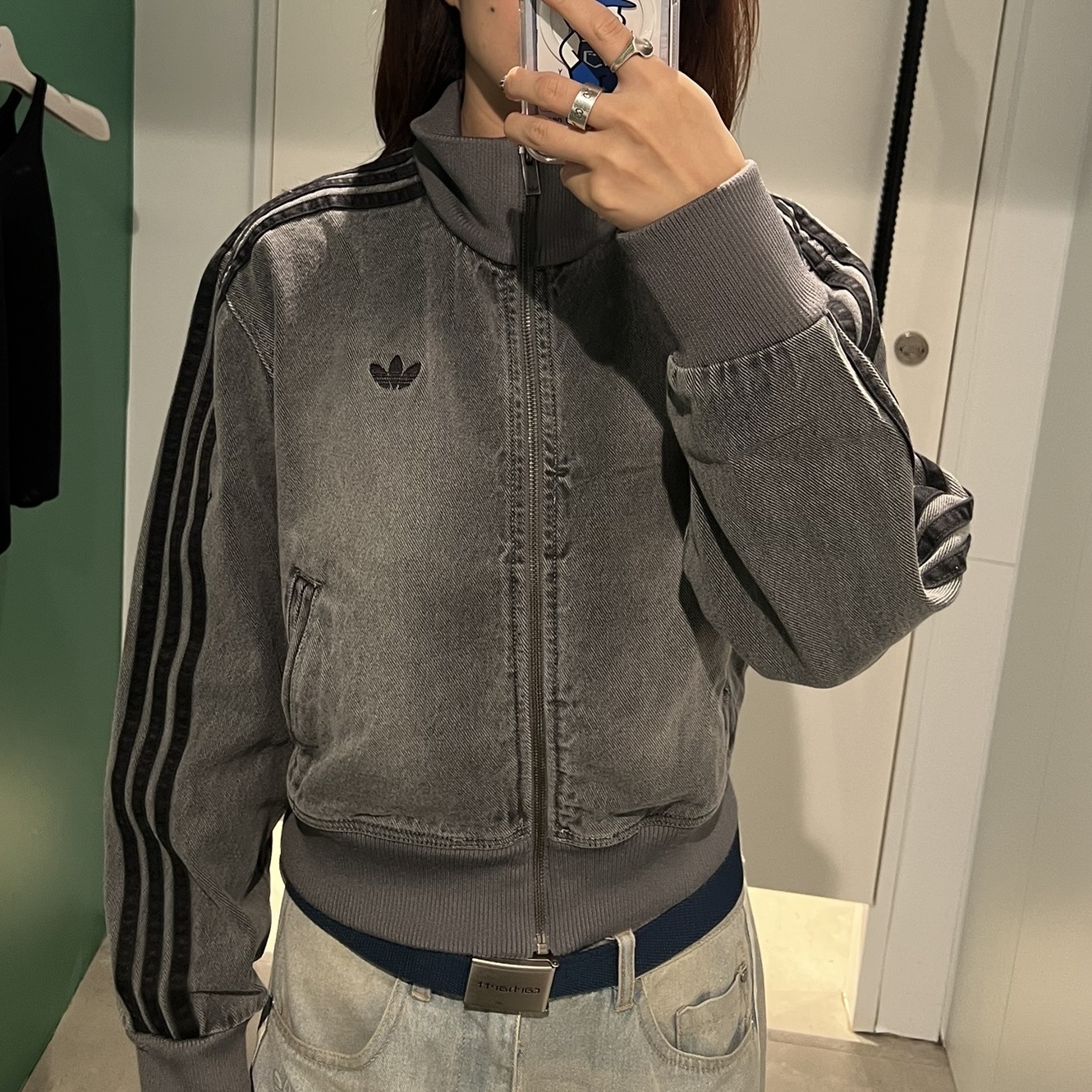 ADIDAS ORIGINALS ADICOLOR 水洗灰 丹寧運動外套 女款 三葉草 JY2564