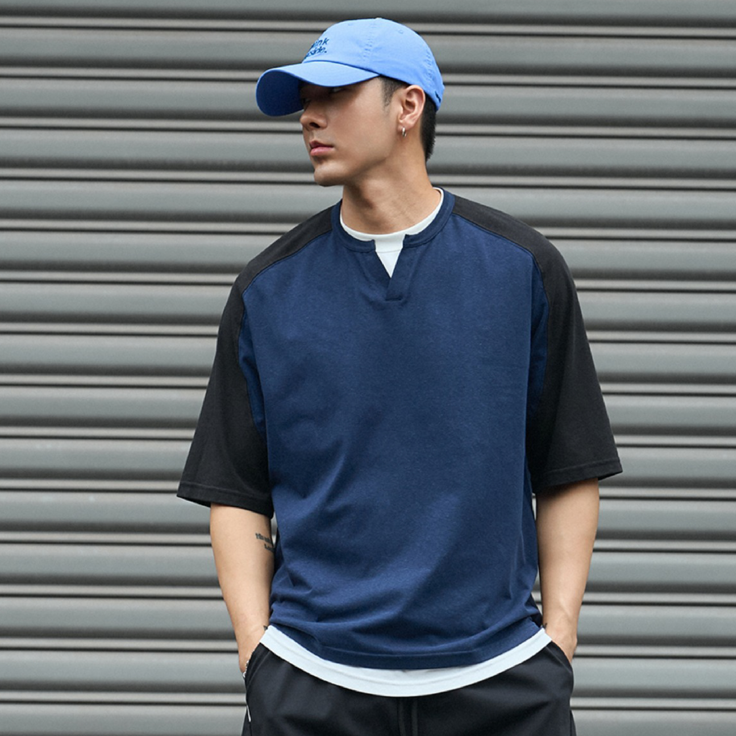 TANOXI Seagull Collar Tee 海鷗領拚色短Tee [TNX-T373]