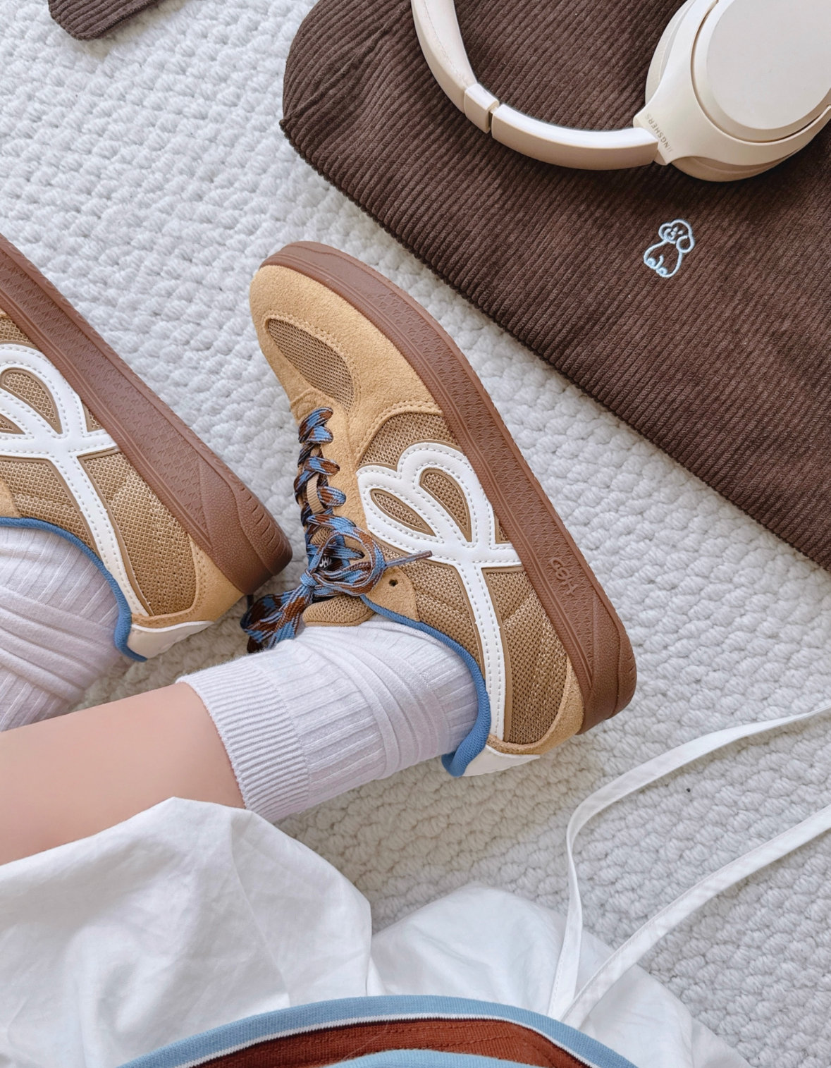 HBD x We Flower 海鹽棕 棕色 藍色 麂皮 網布 拼接 復古 德訓鞋/預購