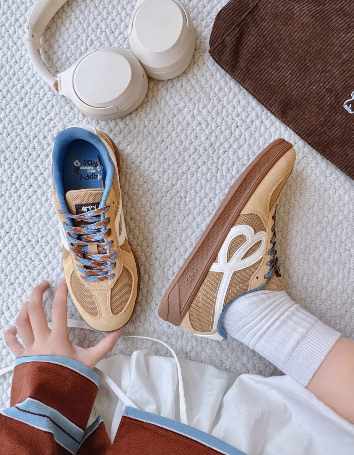 HBD x We Flower 海鹽棕 棕色 藍色 麂皮 網布 拼接 復古 德訓鞋/預購