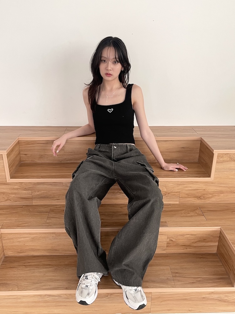 挺版修身工裝牛仔褲