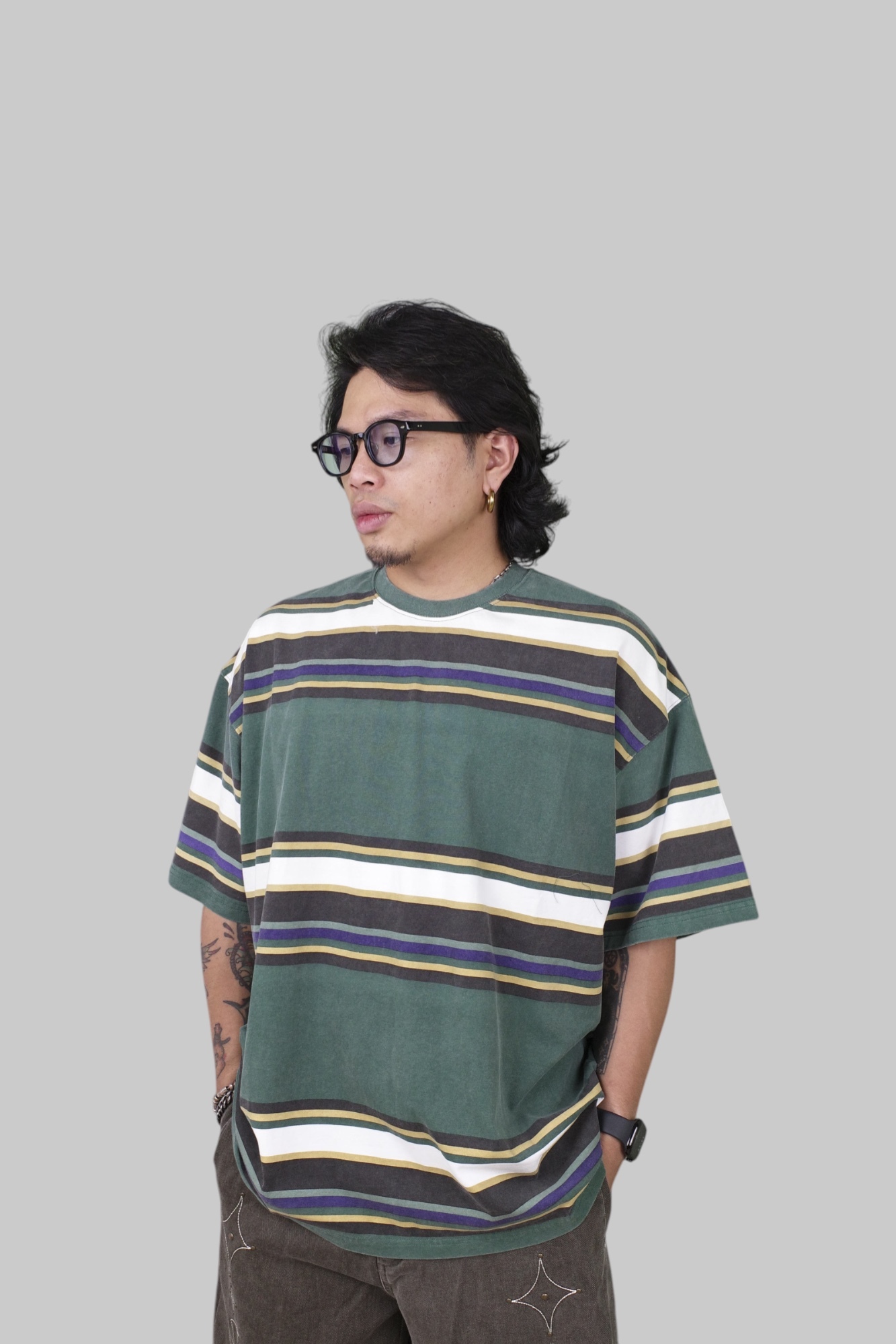 『Always_Good』水洗 撞色 粗條紋 短T