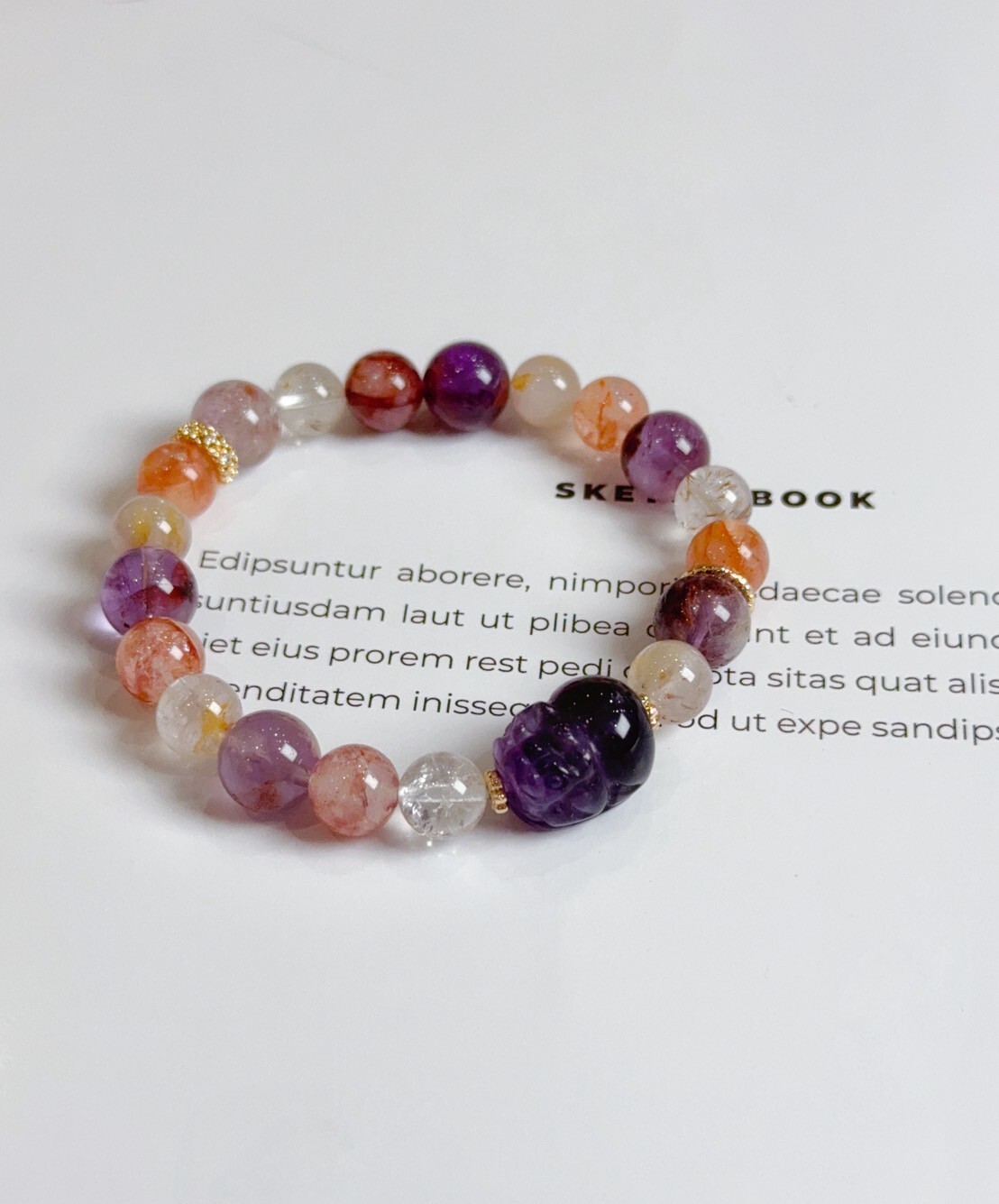 紫幽靈貔貅/紅膠花水晶手鍊