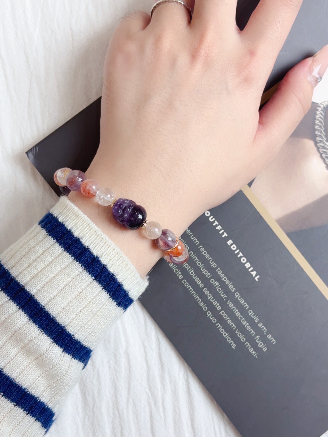 紫幽靈貔貅/紅膠花水晶手鍊