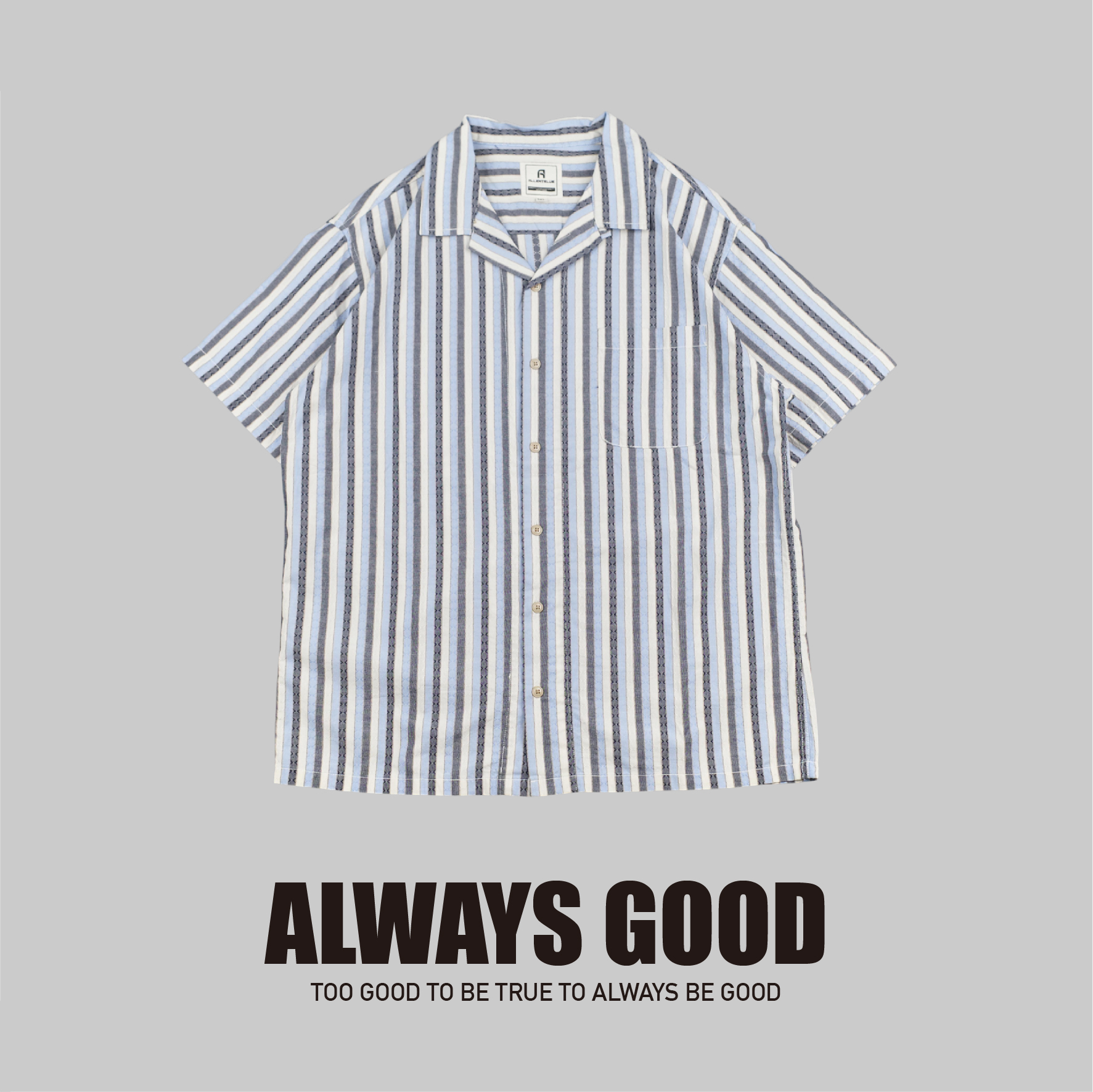 『Always_Good』復古 花紋 直條紋 古巴領 短袖襯衫