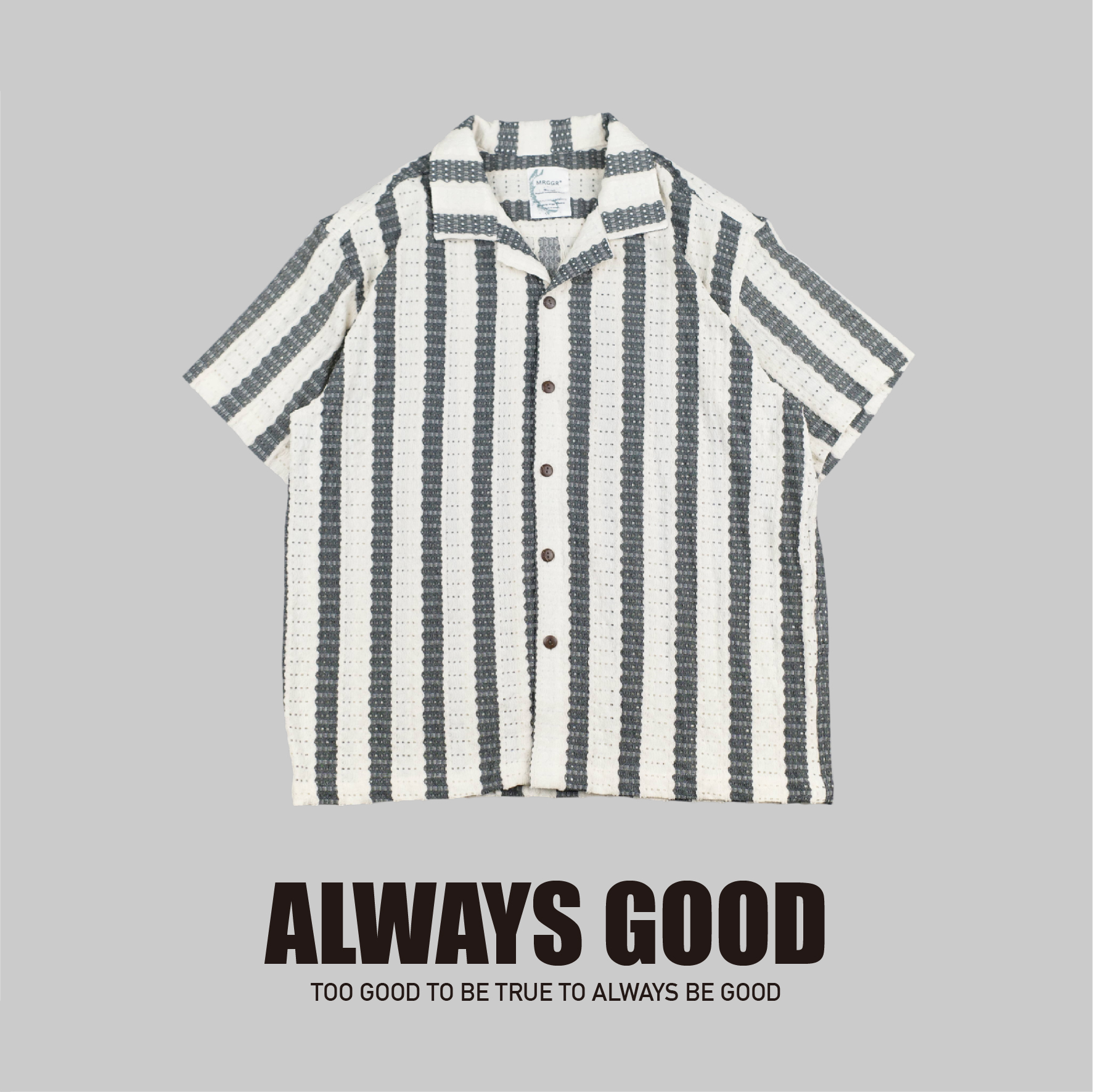 『Always_Good』日系 縷空 透氣 針織 條紋 短袖襯衫