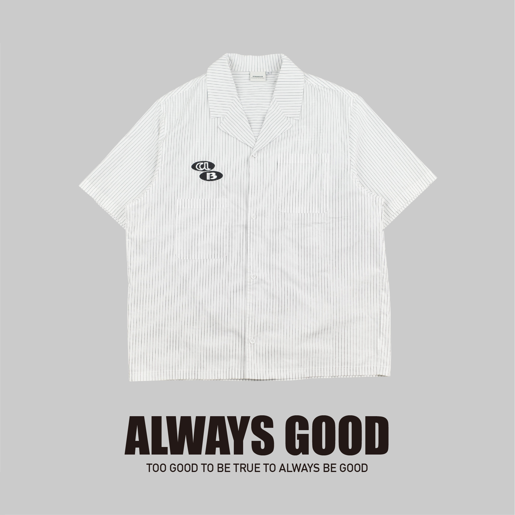 『Always_Good』日系 直條紋 繡圖章 古巴領 短袖襯衫