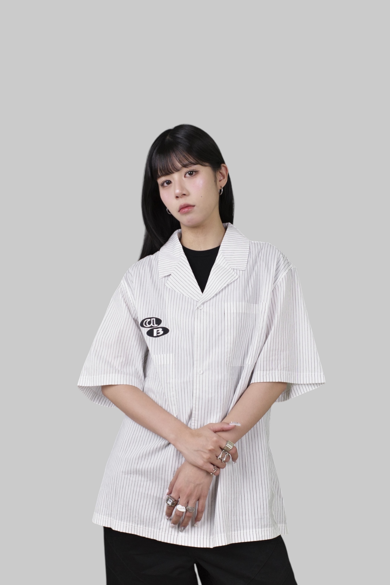 『Always_Good』日系 直條紋 繡圖章 古巴領 短袖襯衫