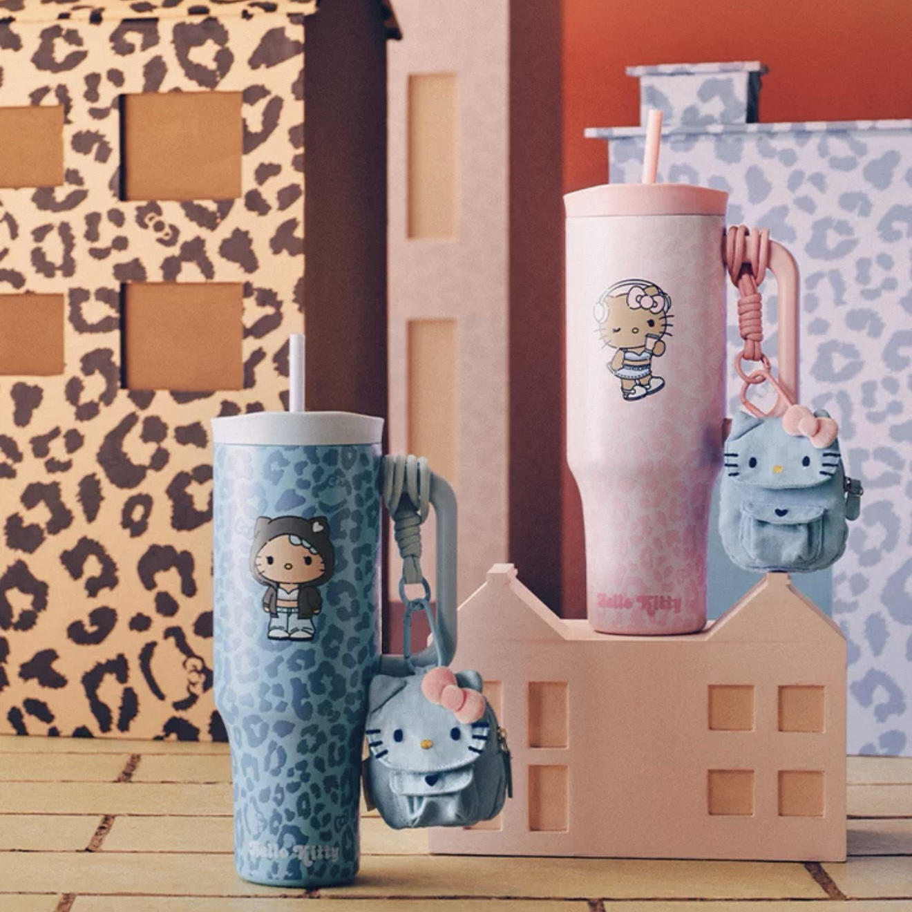 HELLO KITTY x TBH 凱蒂貓 宋雨琦代言 曬黑系列 豹紋 不鏽鋼保溫杯 隨行杯 吸管杯 水杯 冰霸杯 附吊飾