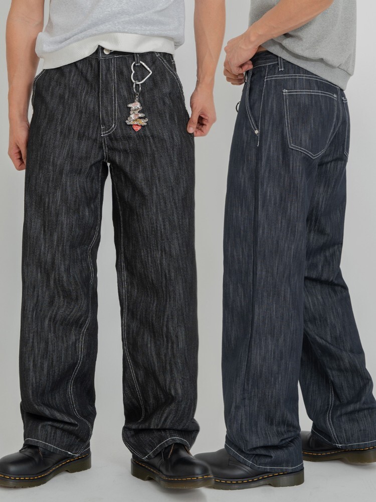 原色不褪色寬牛仔褲