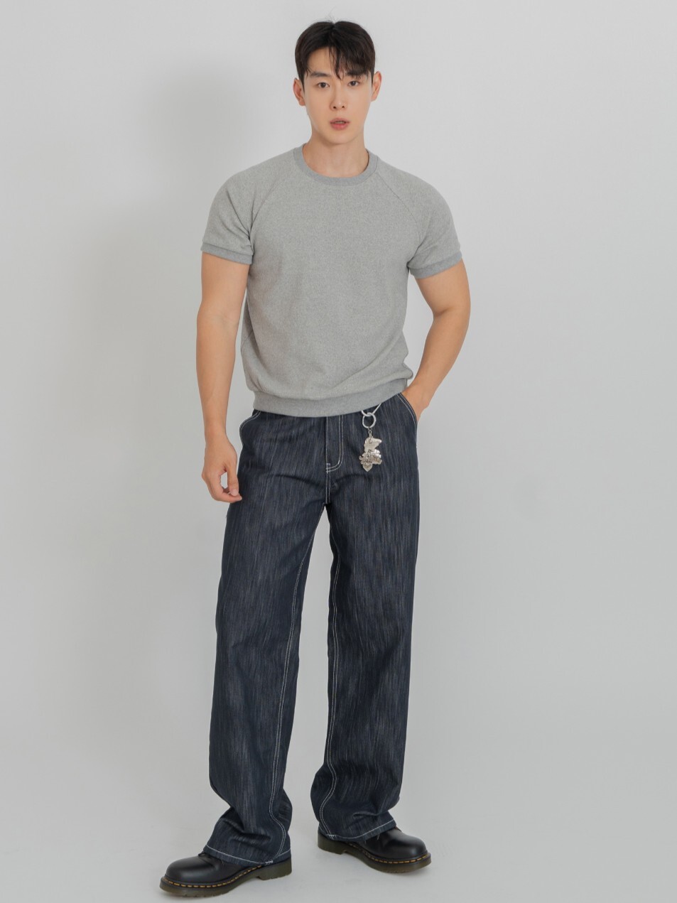 原色不褪色寬牛仔褲