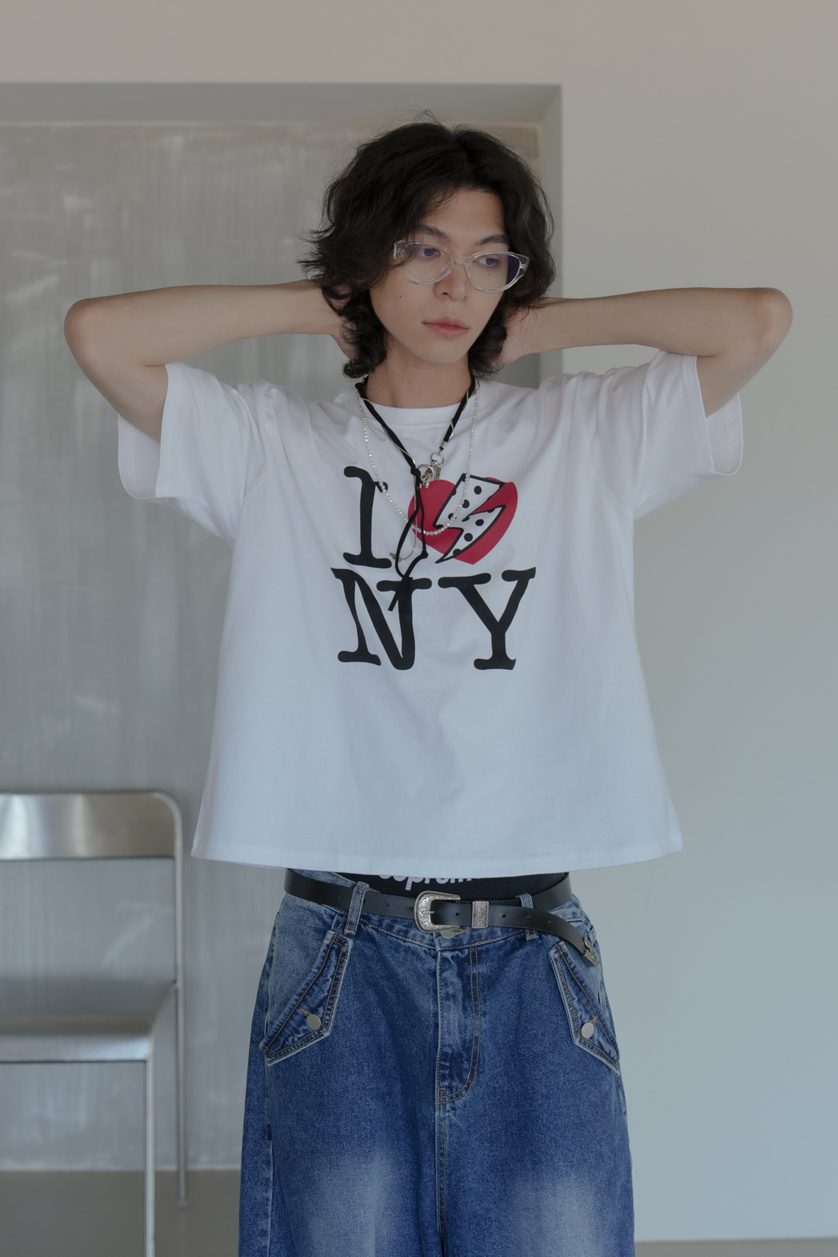 【Unisex】Dot & Love Print Cropped Tee #上衣