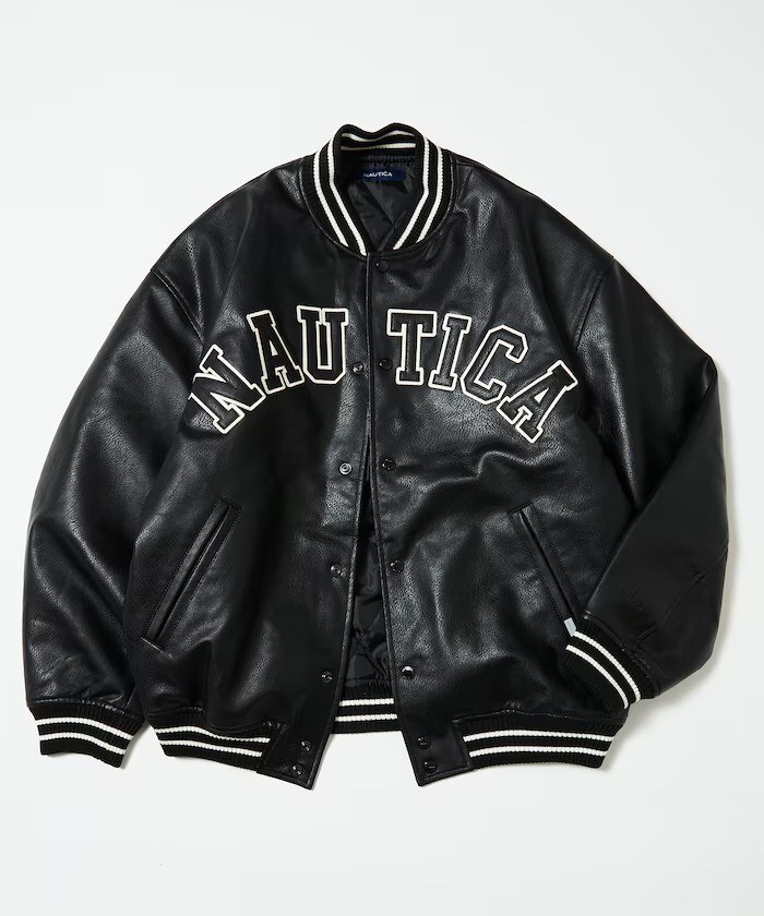 Nautica jp Arch Logo Leather Award Jacket 皮革夾克
