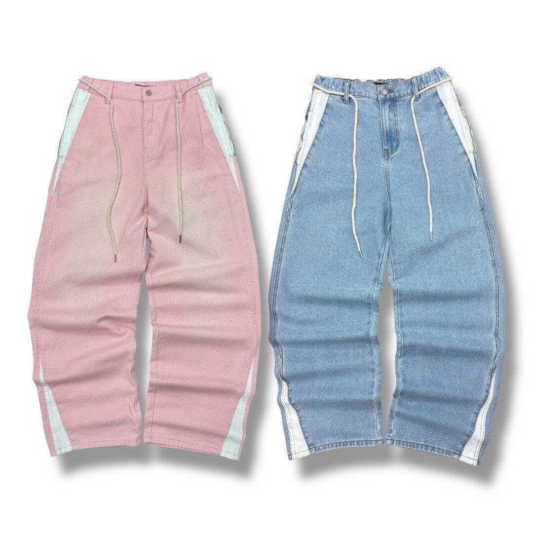 《S.V》麻繩腰帶拼接牛仔褲