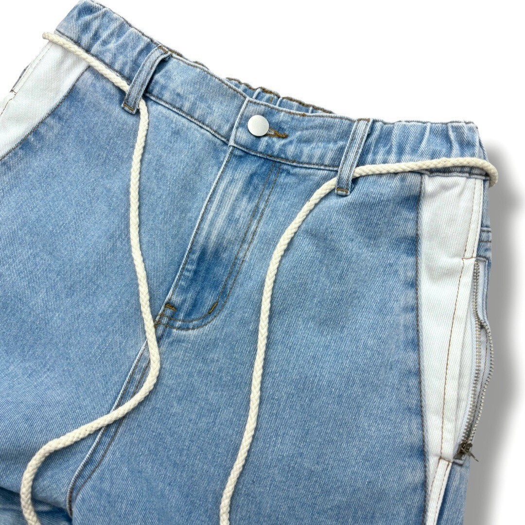 《S.V》麻繩腰帶拼接牛仔褲