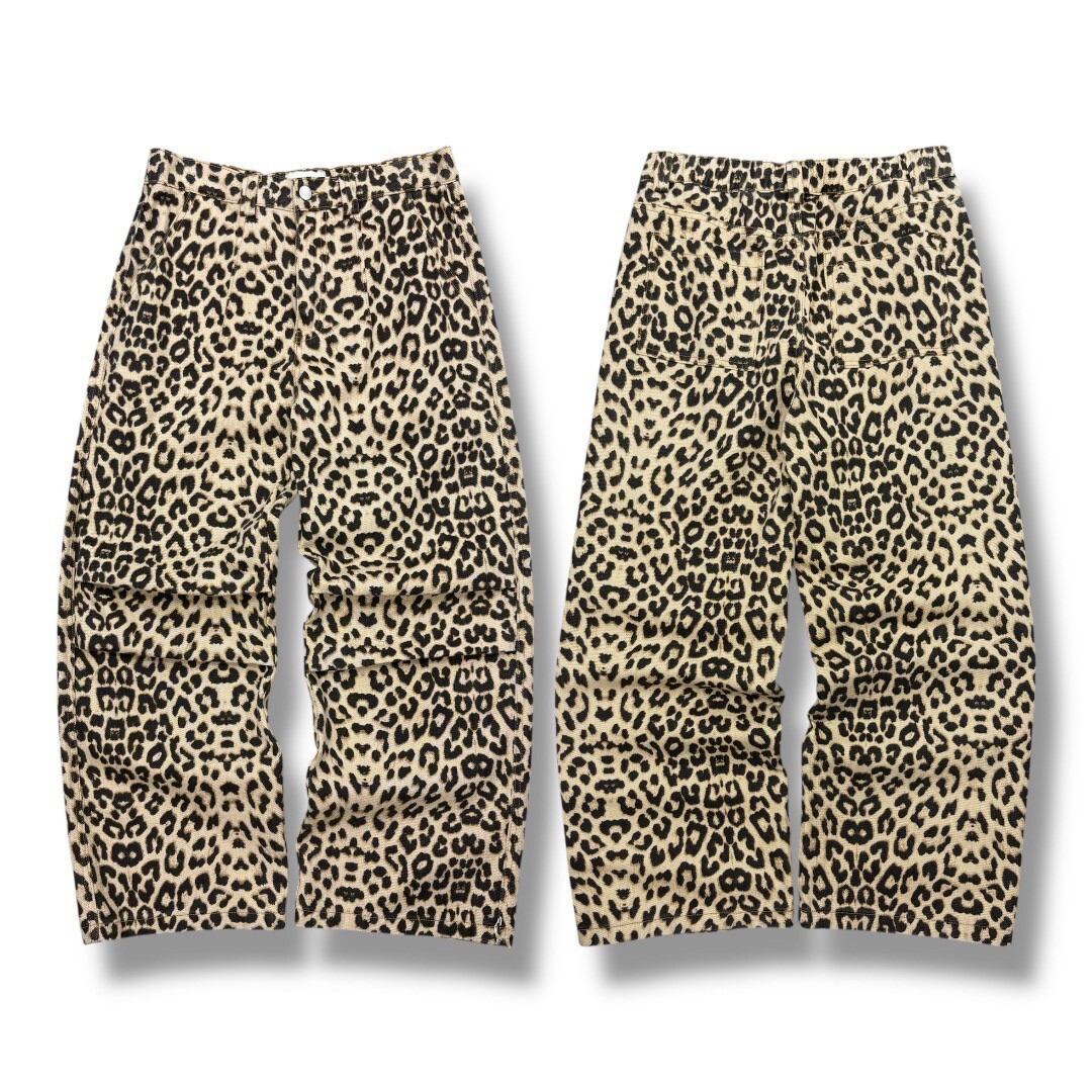 《S.V》雙摺線豹紋直筒褲