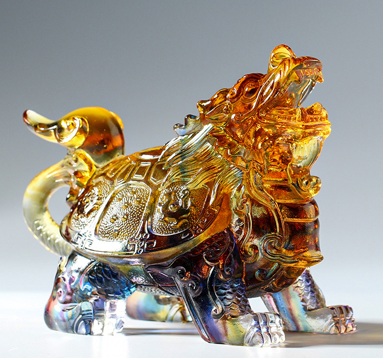 鹿港窯禮品館|琉璃龍龜四神獸擺件|招財開運金錢龜工藝品|辦公室家居風水裝飾