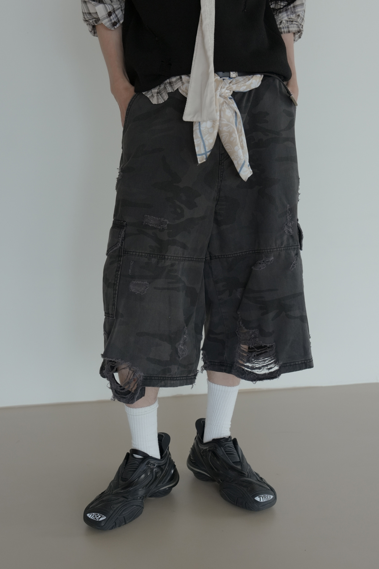 Camo Crop Damage Bermuda #七分褲