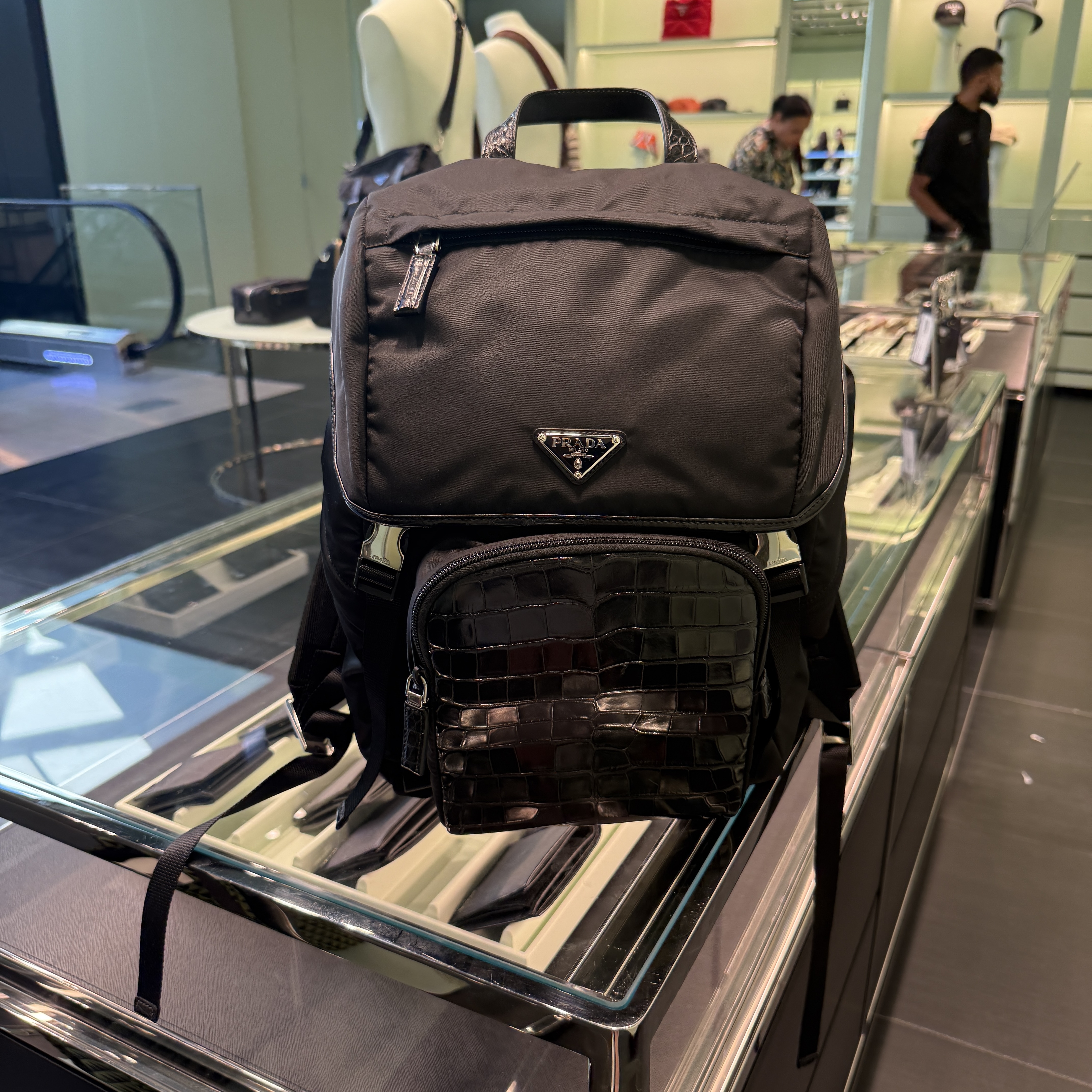Prada Re-Nylon and Aligator leather backpack 2VZ135