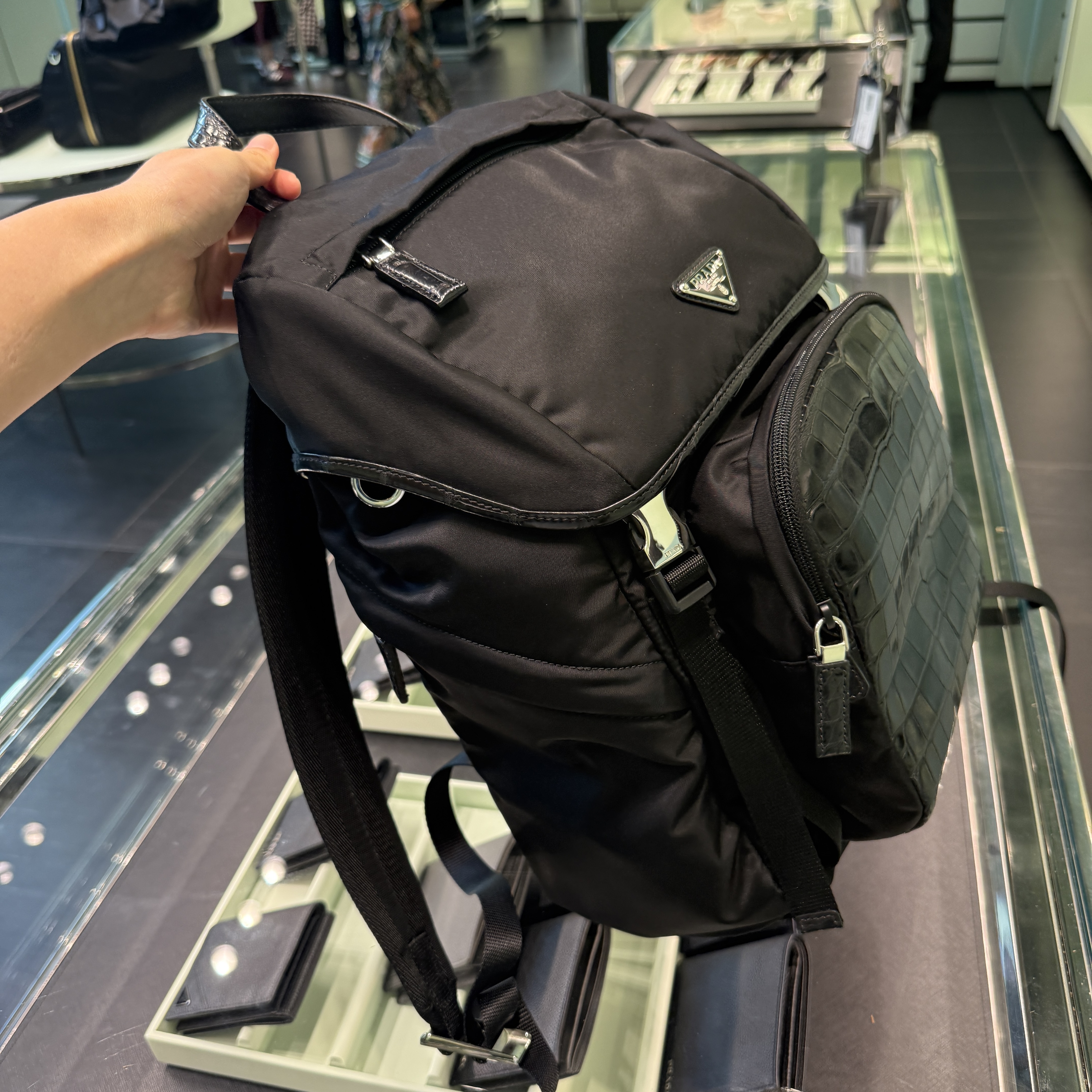 Prada Re-Nylon and Aligator leather backpack 2VZ135