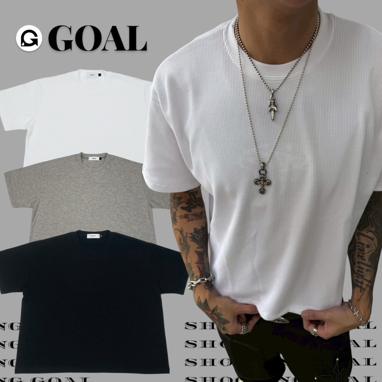 (GOAL) 厚磅華夫格寬短Tee 餅乾格 素TEE