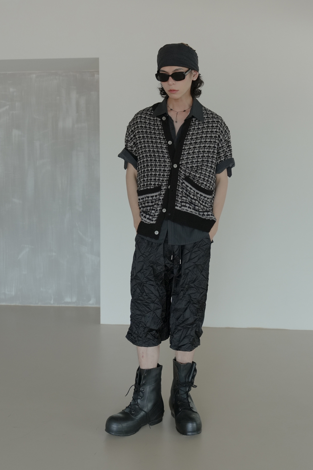 Glitter Tweed Short-Sleeve Cardigan #罩衫