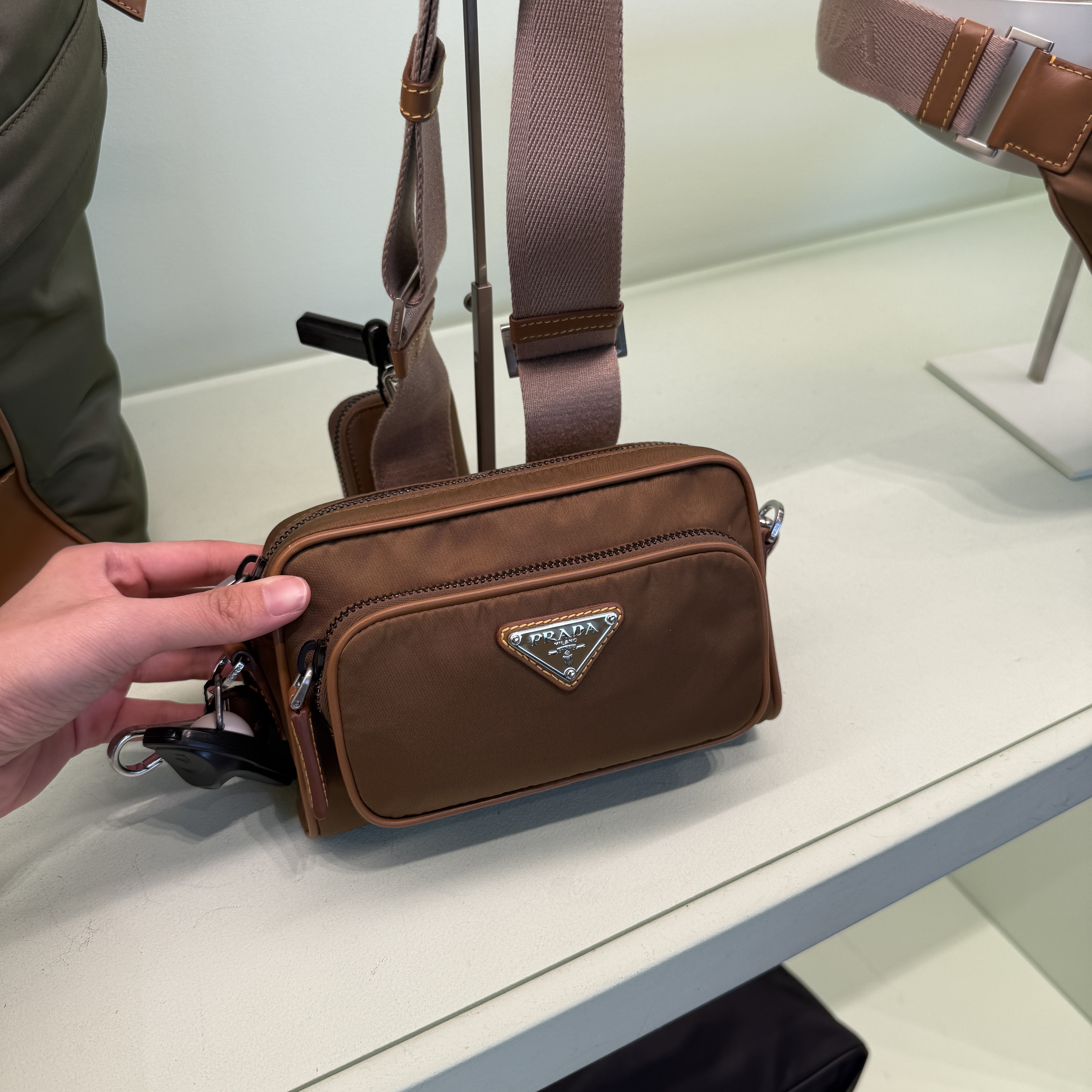 Prada Cork Beige Re-Nylon and leather shoulder bag VH172