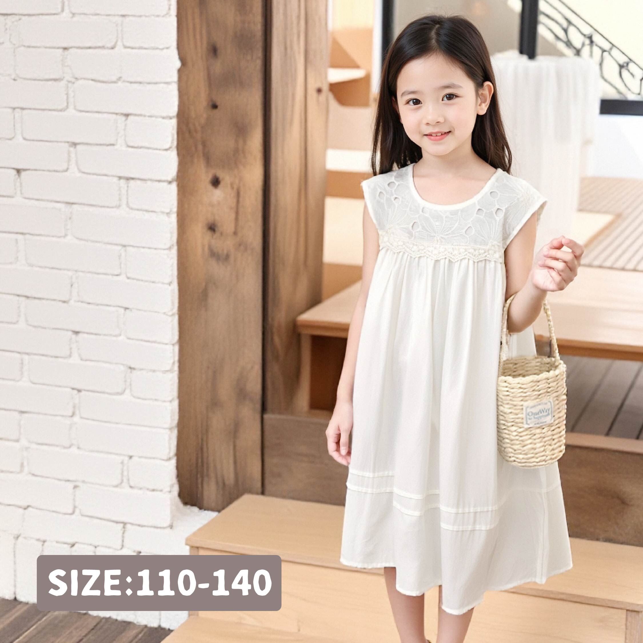 【H50824】優雅花朵刺繡棉質洋裝