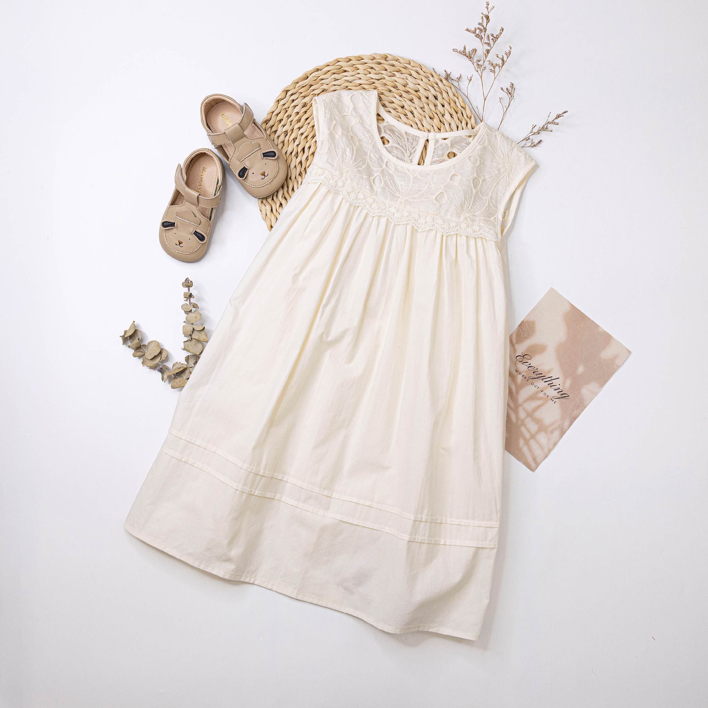 【H50824】優雅花朵刺繡棉質洋裝