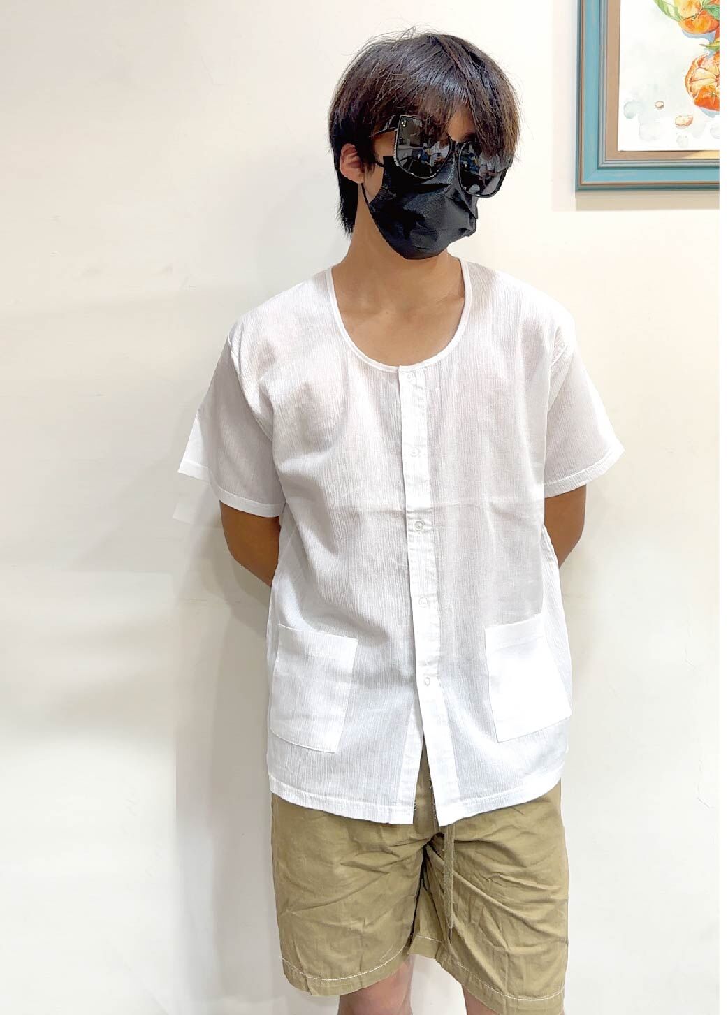 小三福 三福 100%棉竹紗男仕全開襟短袖衫 白色