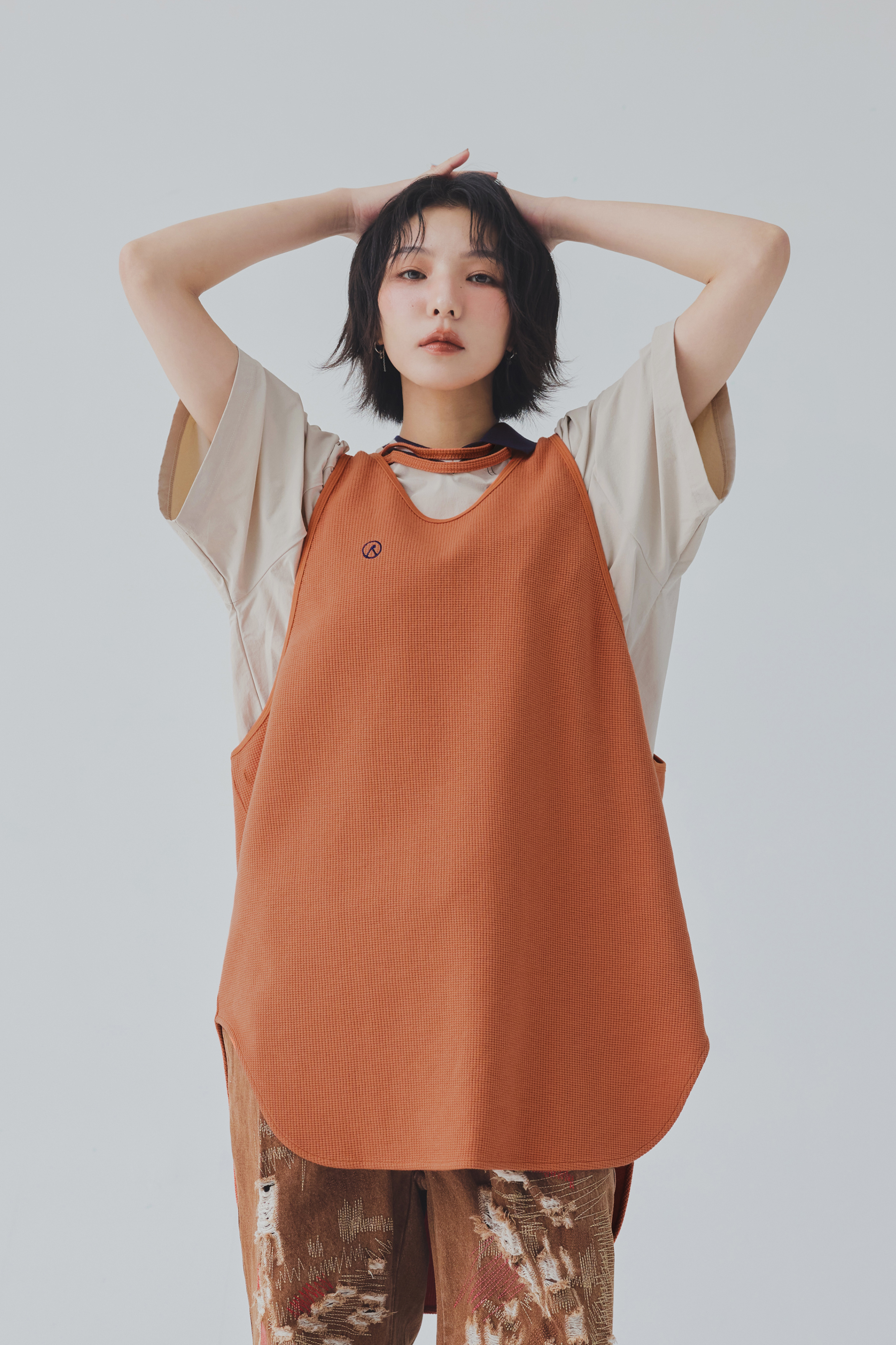 Oversized Waffle Vest｜Orange