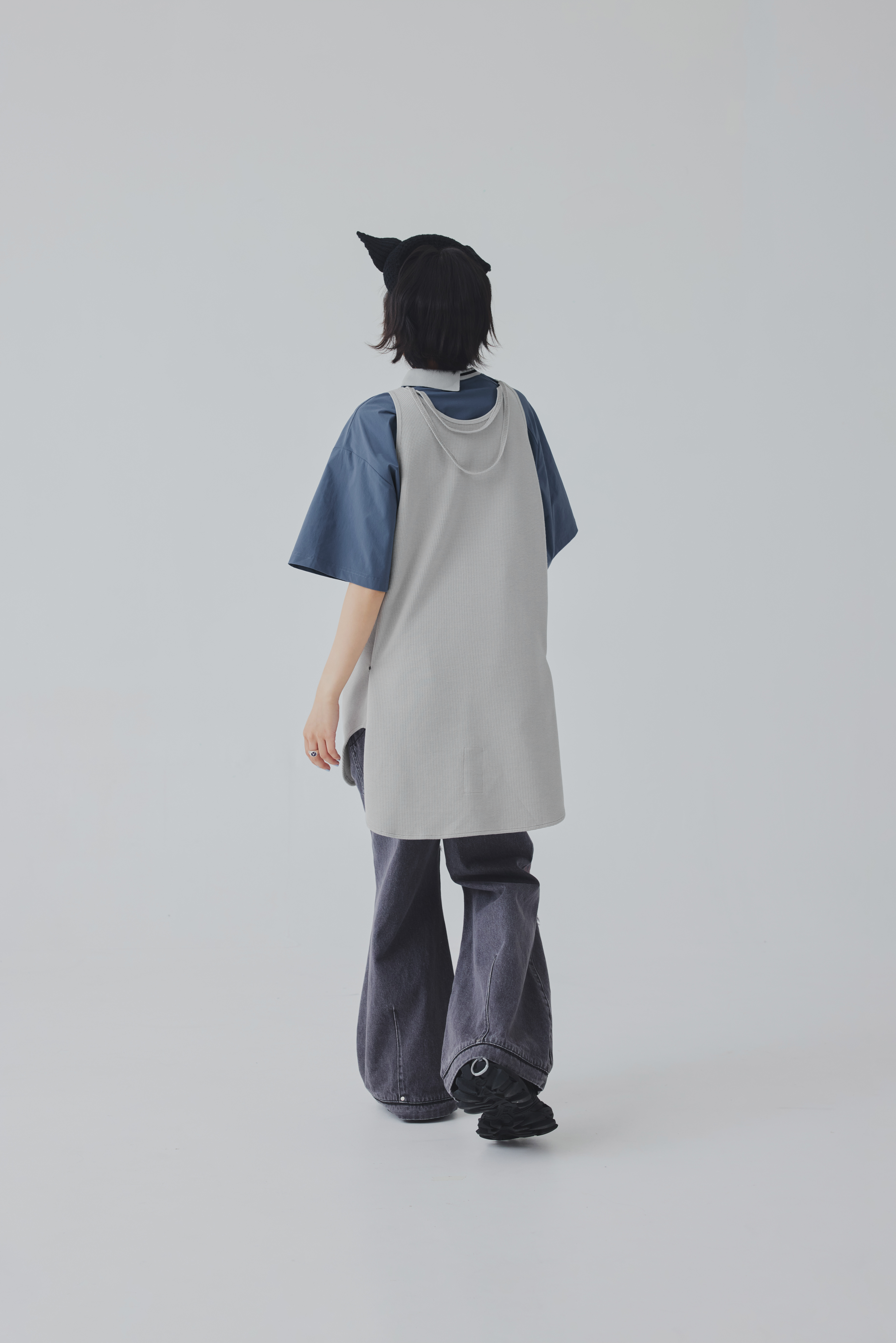 Oversized Waffle Vest｜Light Gray