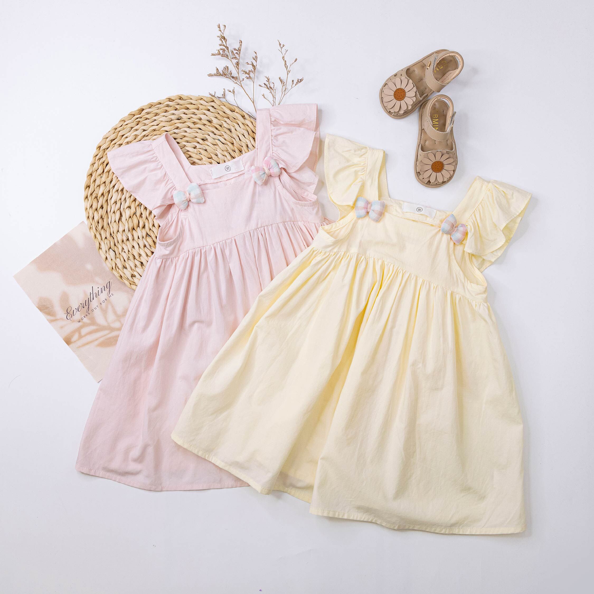 【H50533】氣質立體蝴蝶結荷葉袖洋裝＊二色