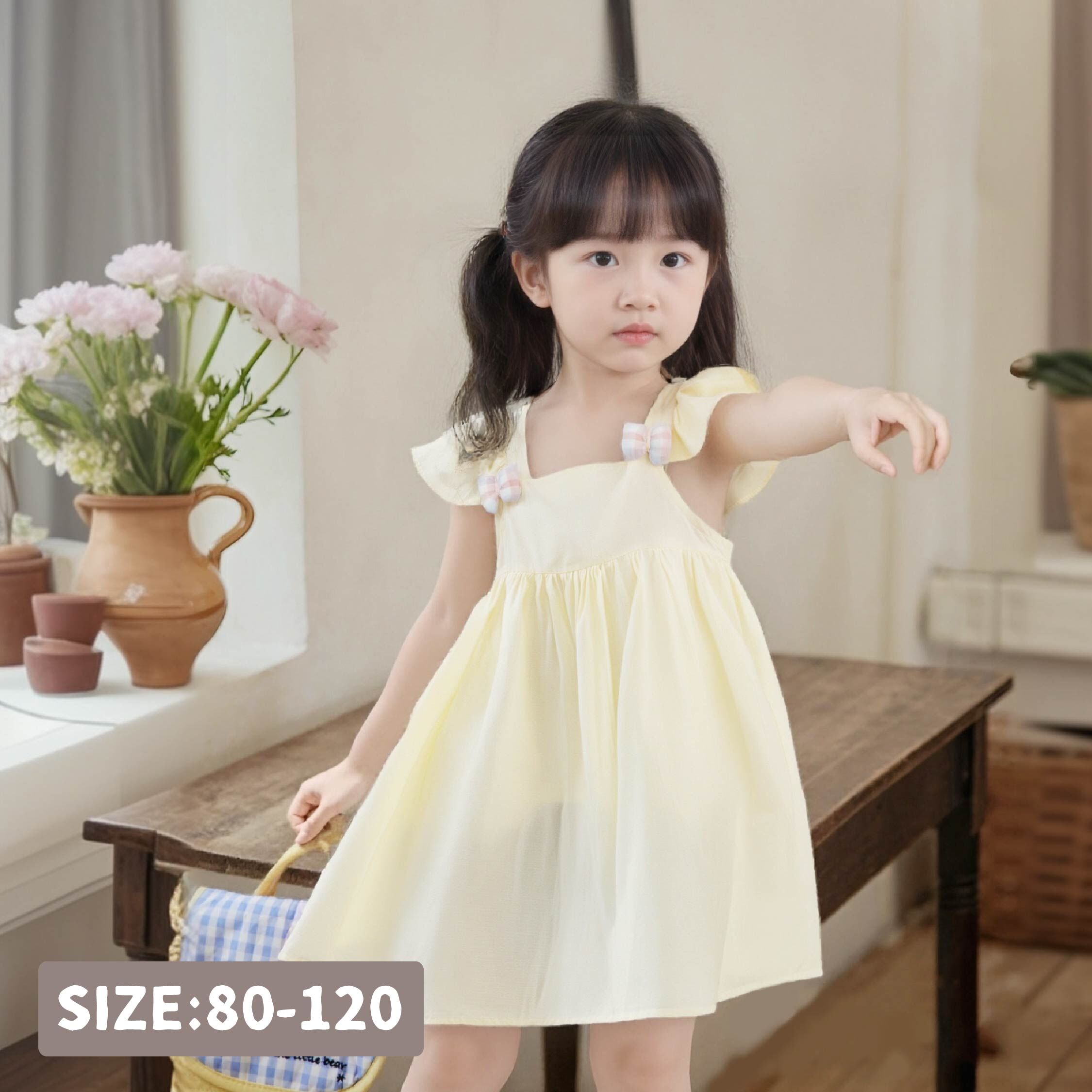 【H50533】氣質立體蝴蝶結荷葉袖洋裝＊二色