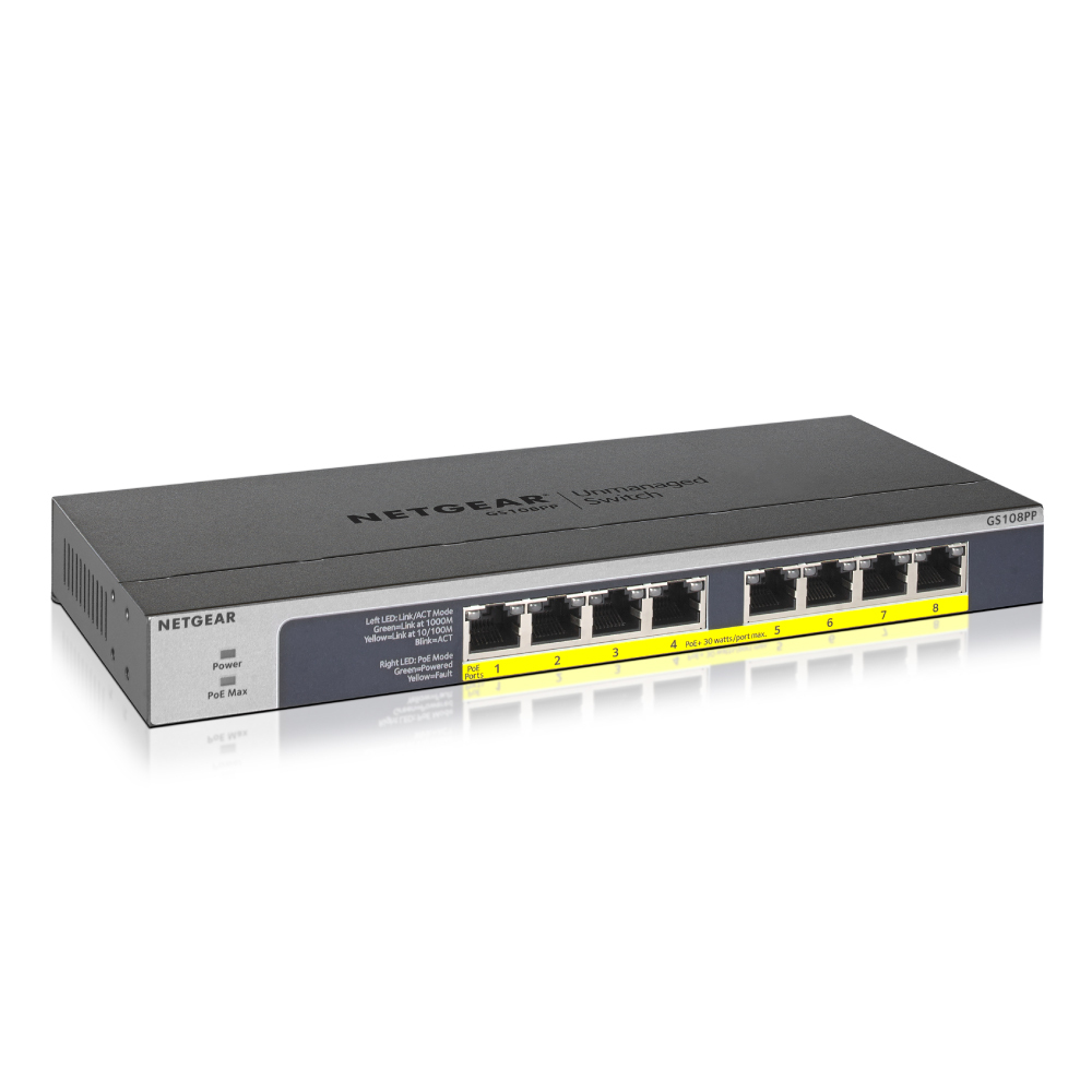 NETGEAR GS108PP 8埠 Gigabit PoE+  總PoE瓦數 123W