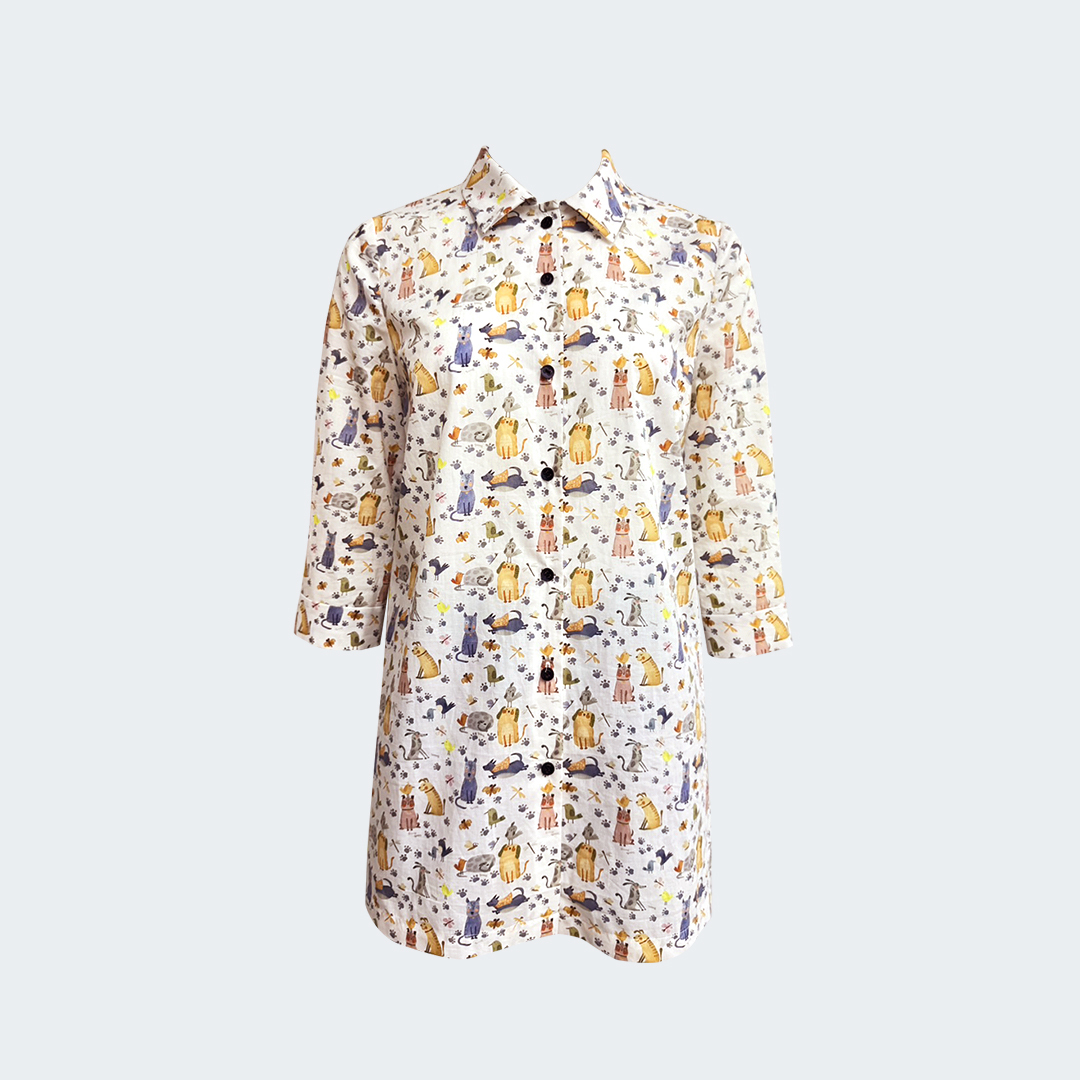 童趣貓步日常純棉襯衫