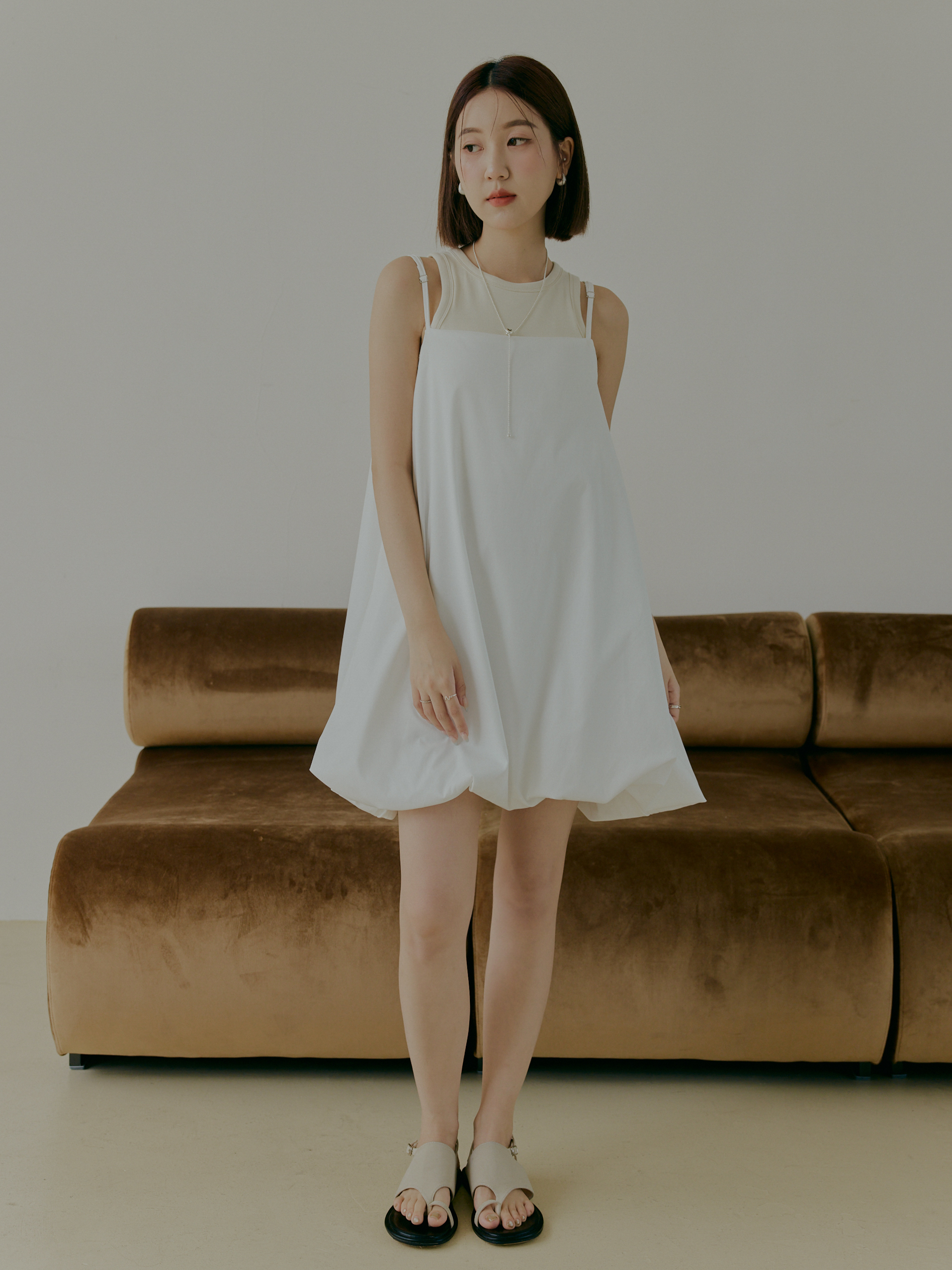 輕感氣球口袋洋裝-可調肩