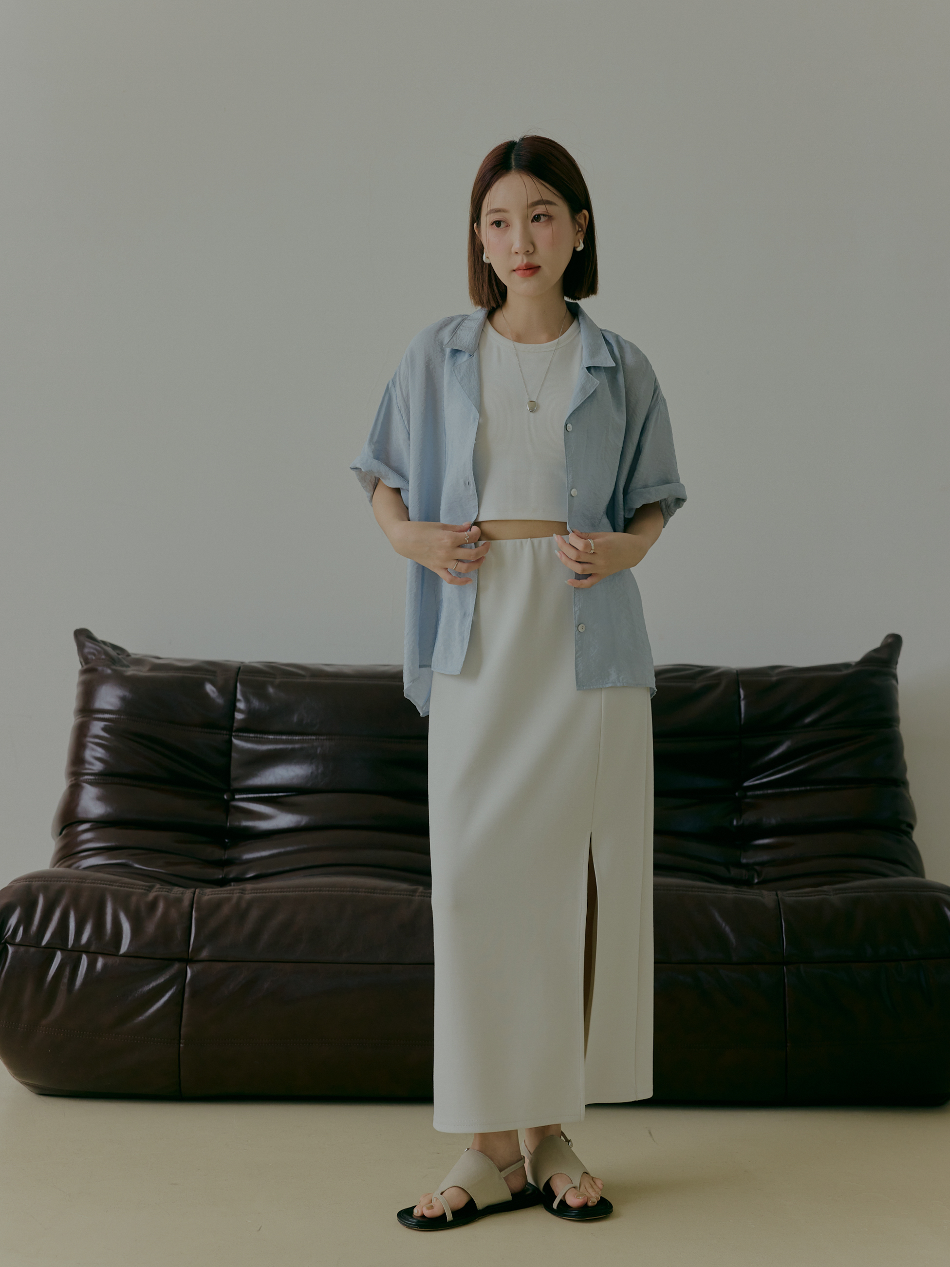 輕柔古巴領皺感襯衫