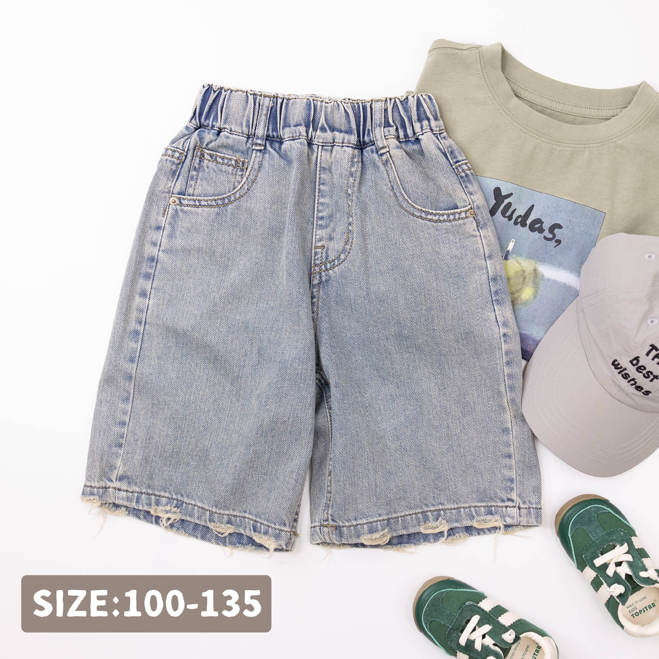 【H50923】率性微刷破設計牛仔短褲