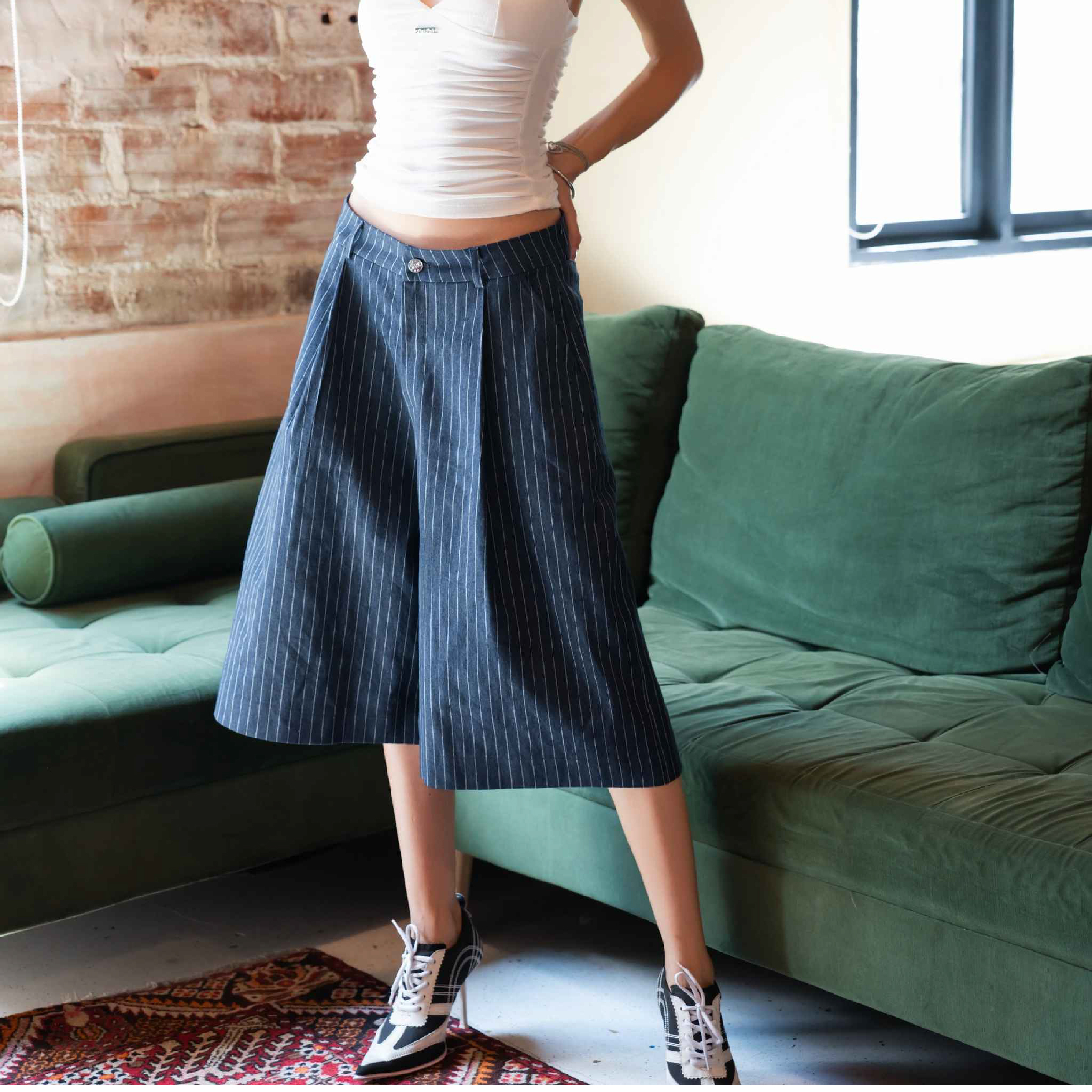 PUSH PUSH Stripes Shorts 水洗牛仔 闊腿 條紋短褲